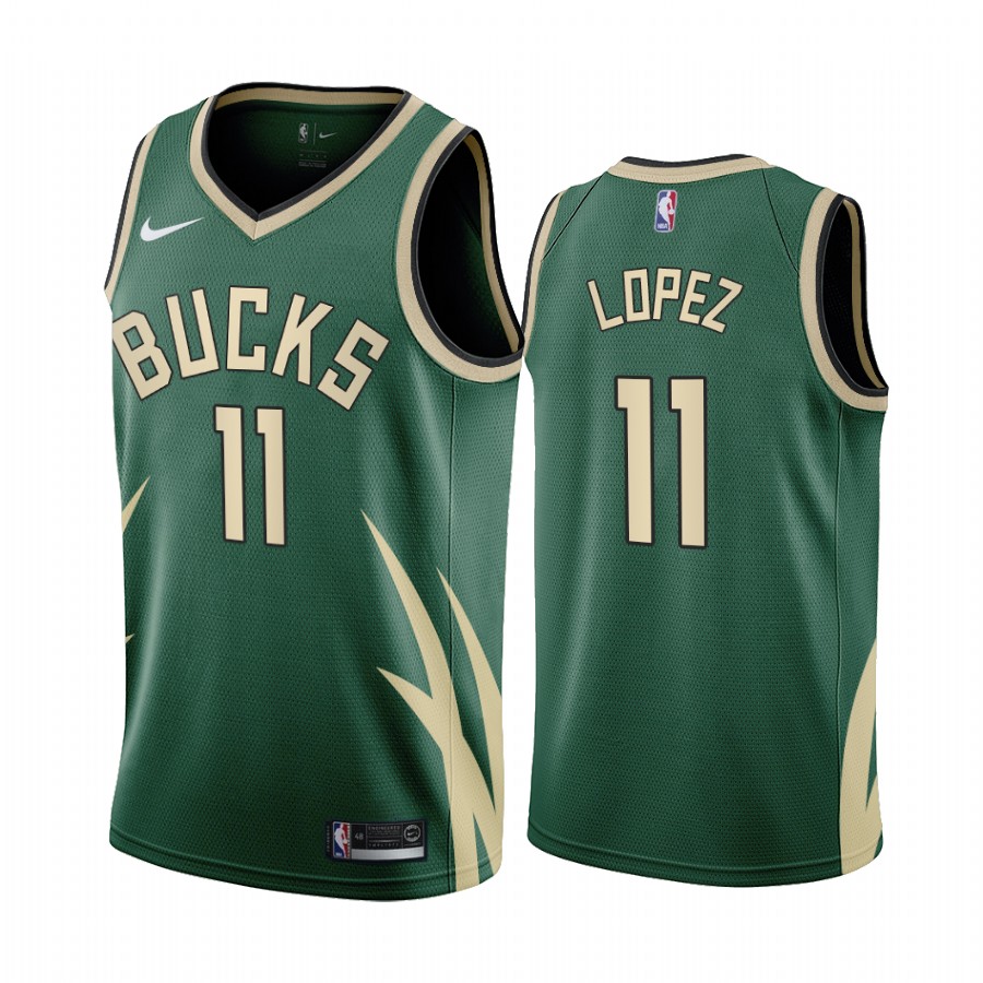 2020-21 Milwaukee Bucks Brook Lopez Earned Edition Green #11 Jersey