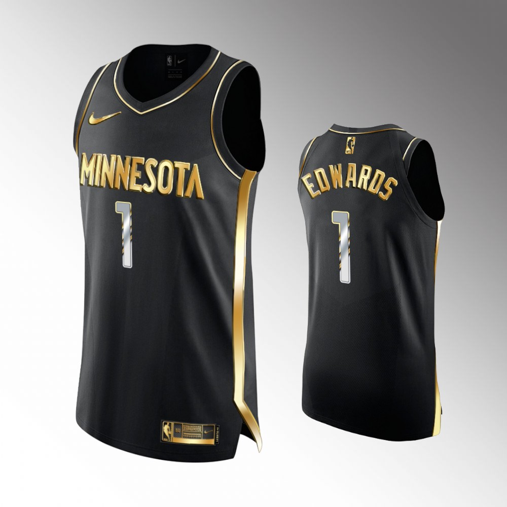 2020-21 Timberwolves Anthony Edwards Golden Edition Black Limited Authentic Jersey