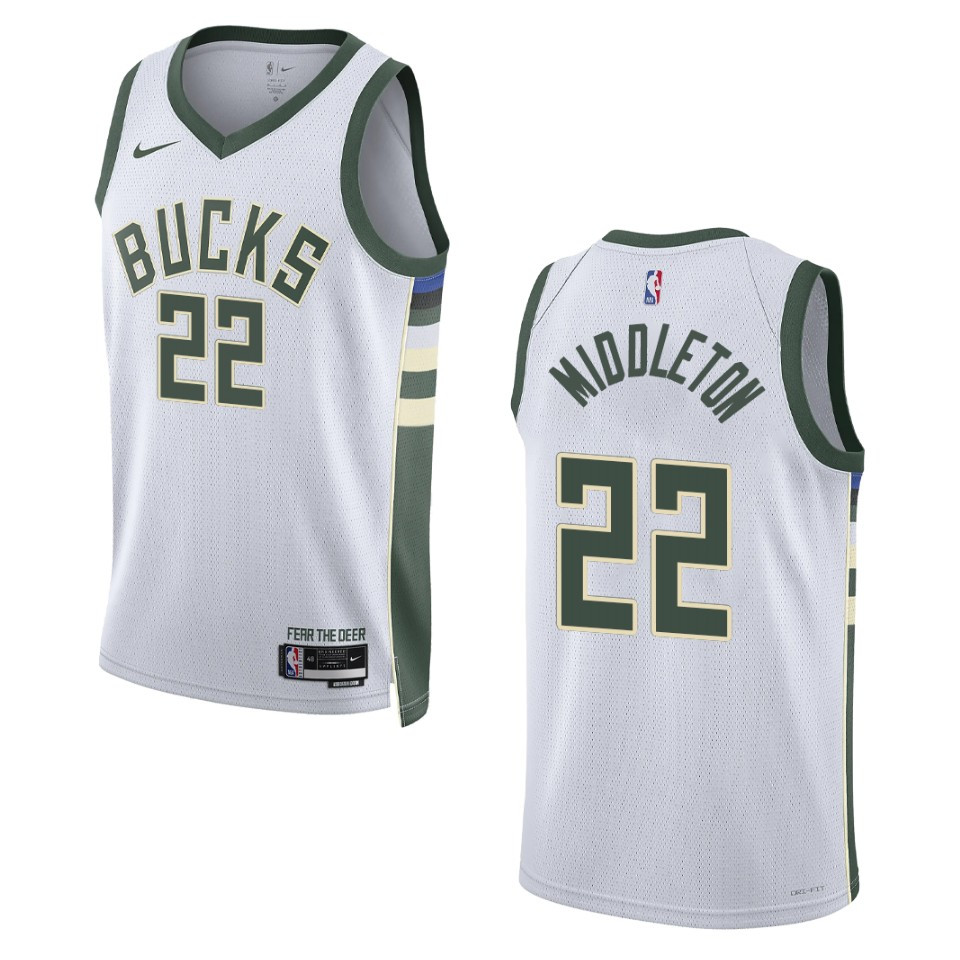 2022-23 Association Edition Milwaukee Bucks Khris Middleton White Swingman Jersey