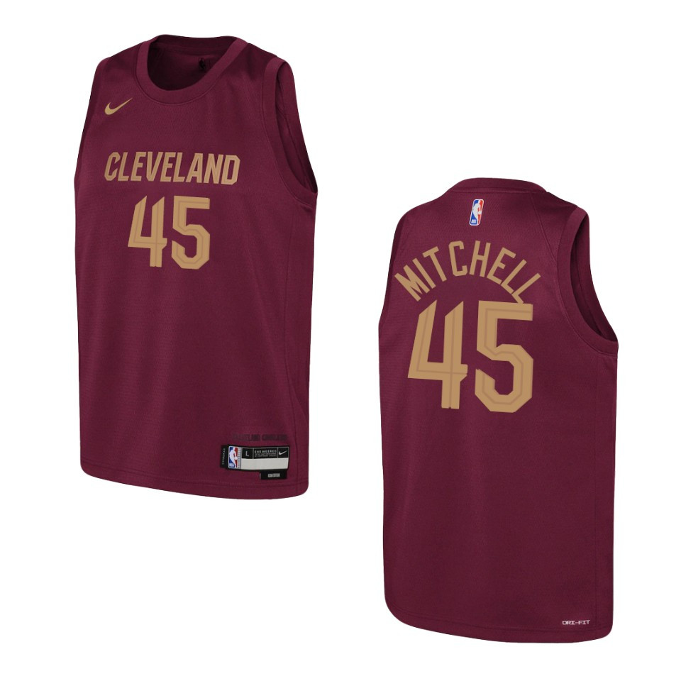 2022-23 Cleveland Cavaliers Youth Icon Edition Donovan Mitchell Wine Jersey