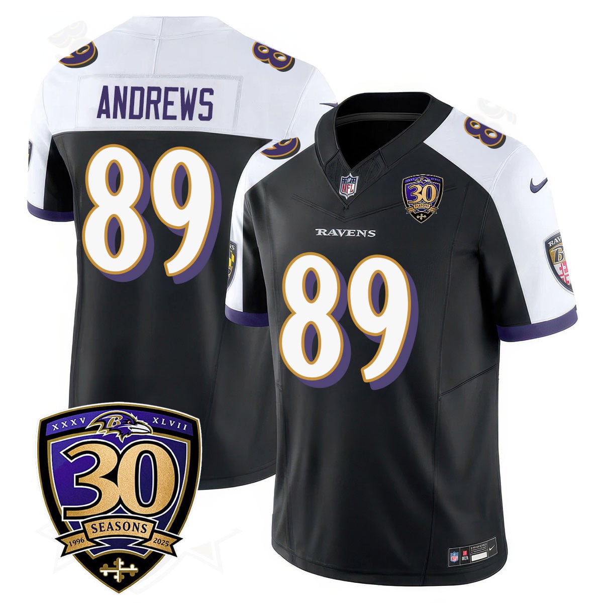 Alternative view of 30th Jackson Ravens Black Jersey - Jackson #8 Ravens 30th Anniversary