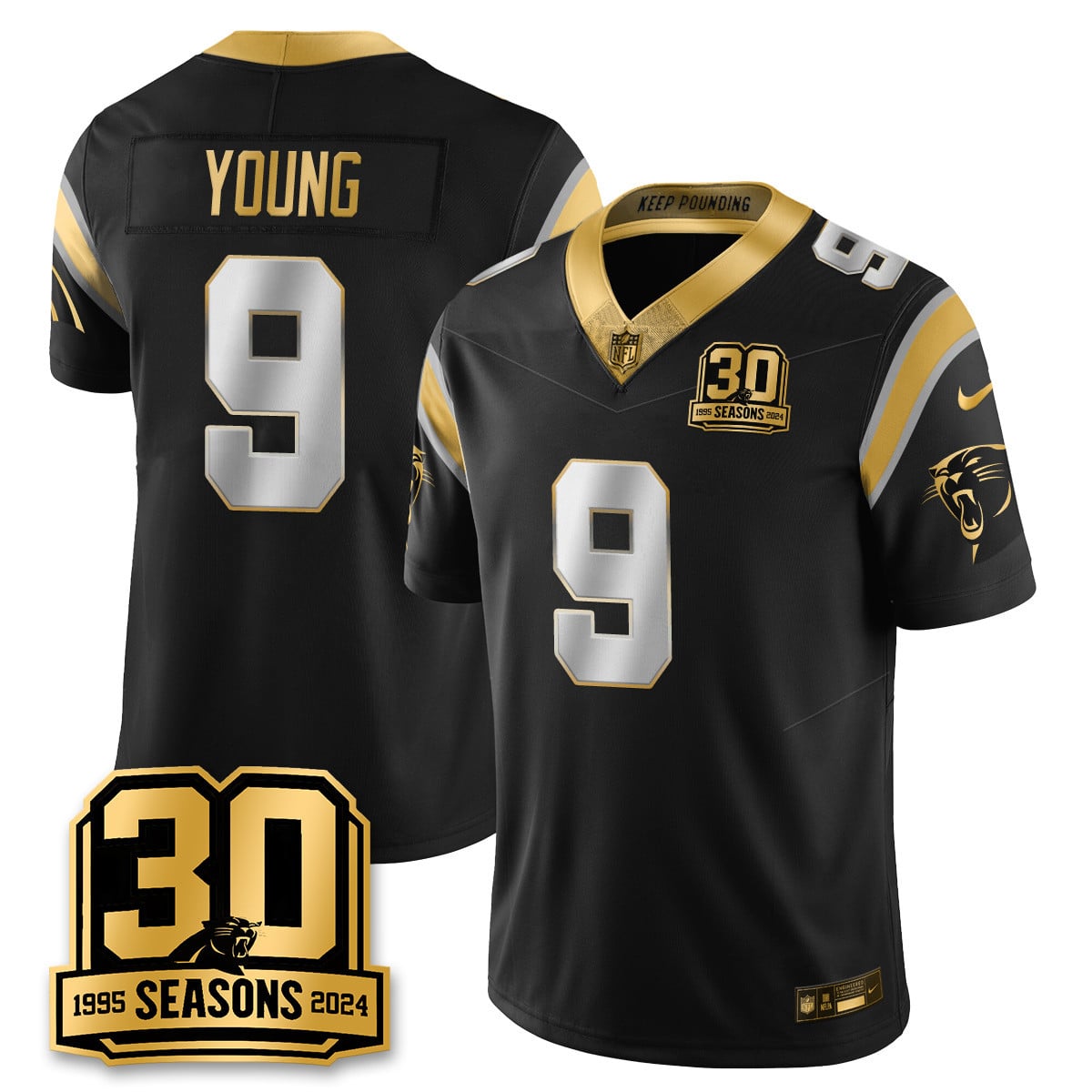30th Panthers Young Black Jersey - Panthers Young #9 Black 30th Season