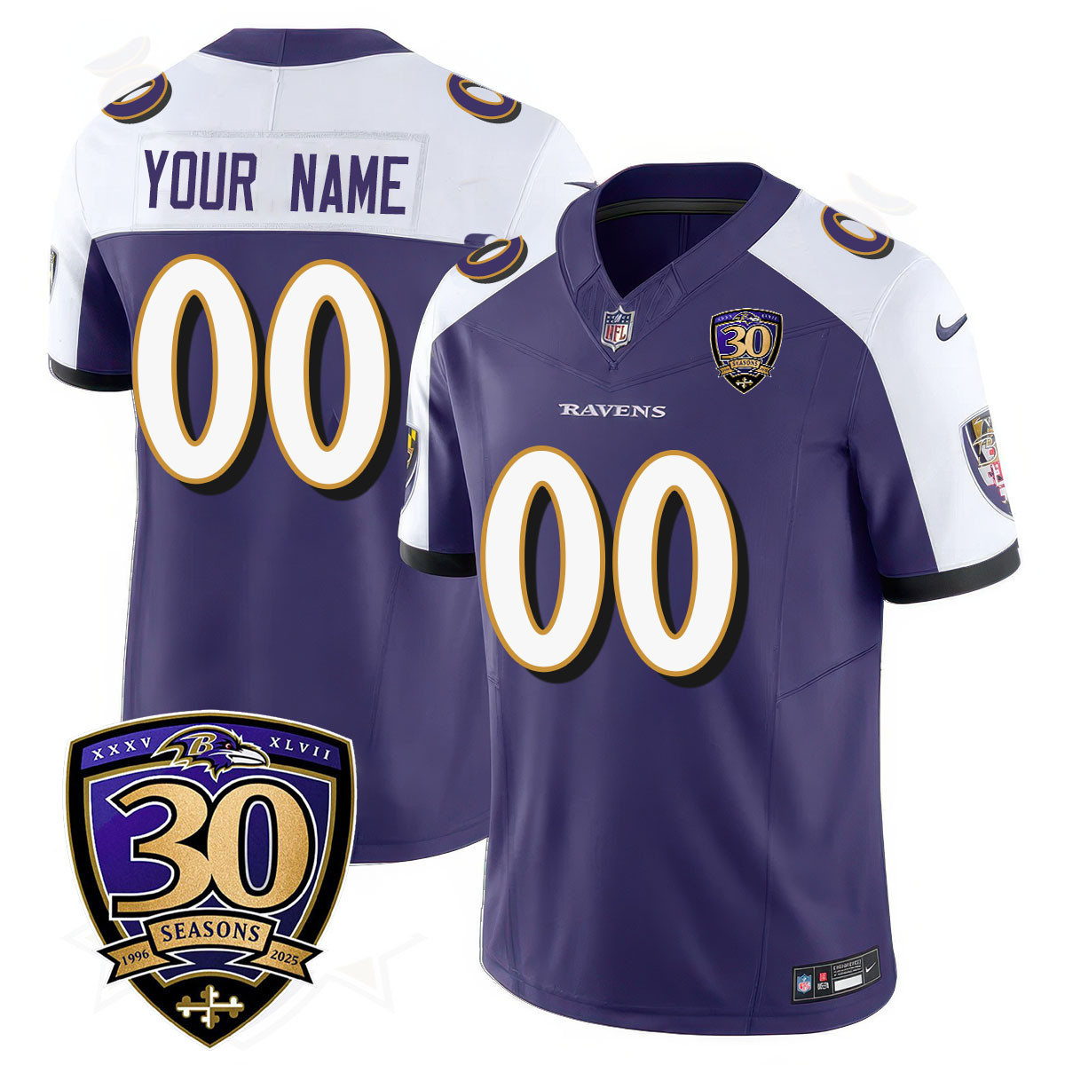 30th Ravens Purple Custom Jersey - Ravens Purple 30th Season Custom