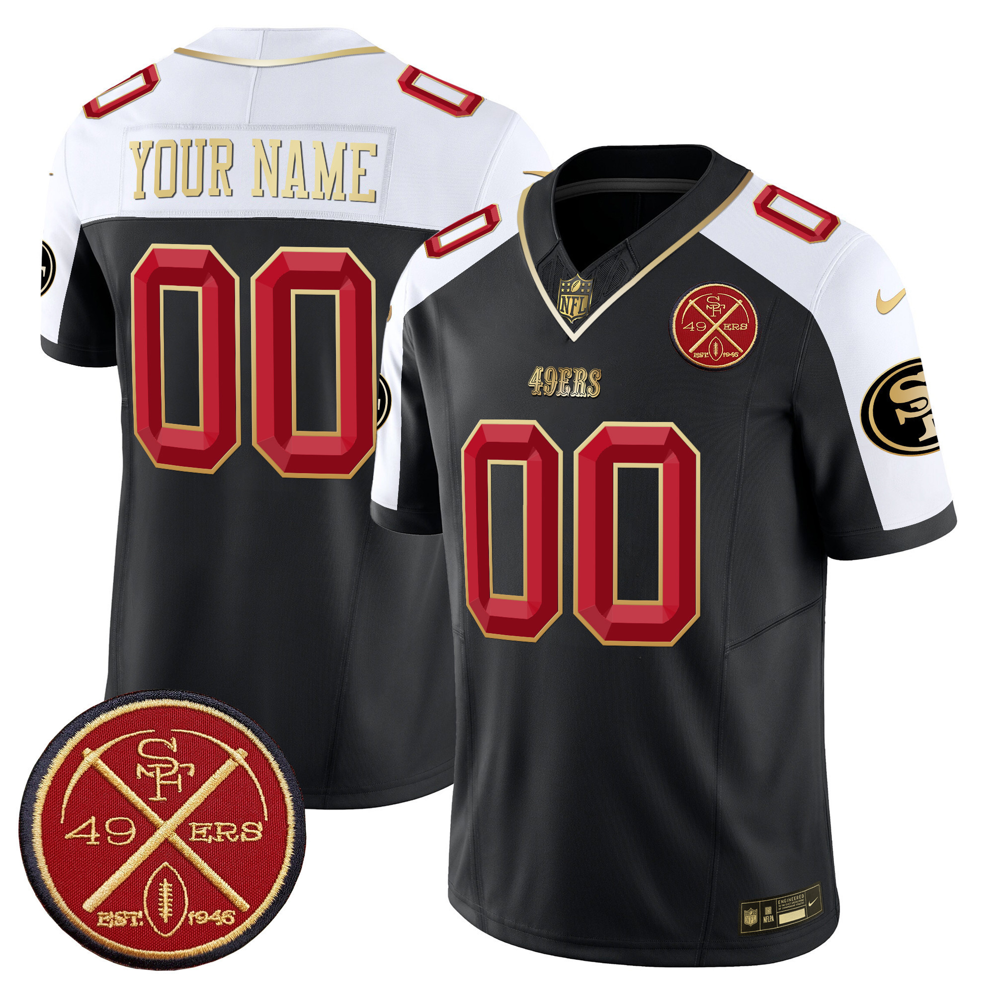 49ers Black Custom Jersey - Nike 49ers Black Jersey - Custom Edition