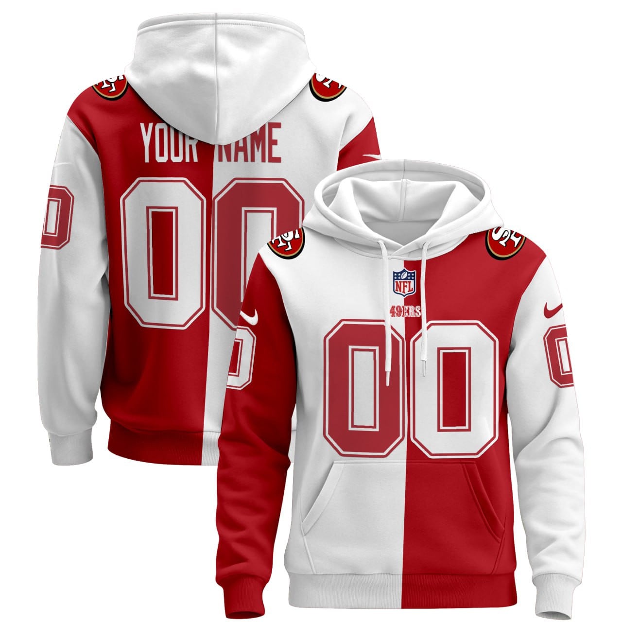 49ers Custom Split Hoodie - Red & White Nike