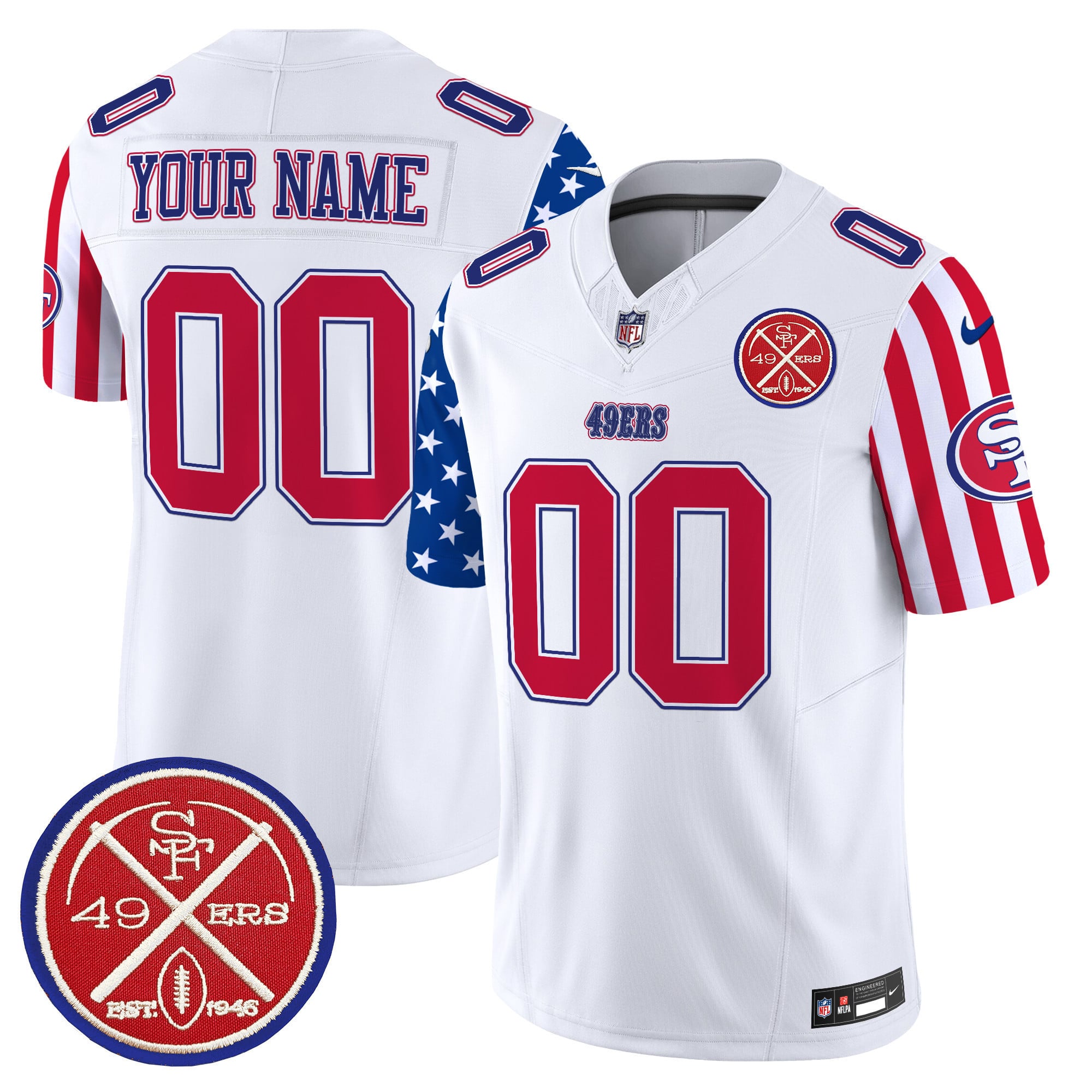 49ers Custom White Jersey - Nike - Patriotic Edition
