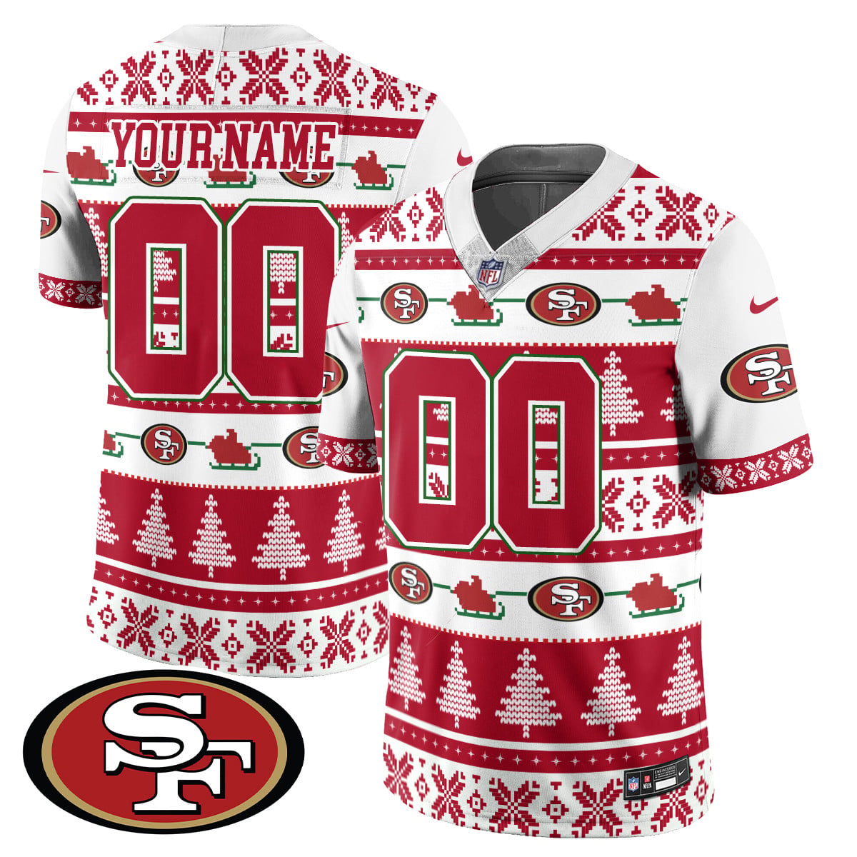 Alternative view of 49ers Green Christmas Sweater Jersey - Custom NFL Gear