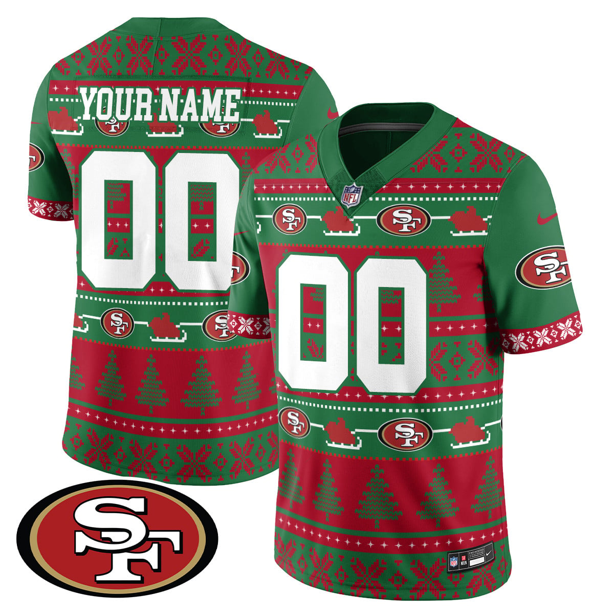 49ers Green Christmas Sweater Jersey - Custom NFL Gear