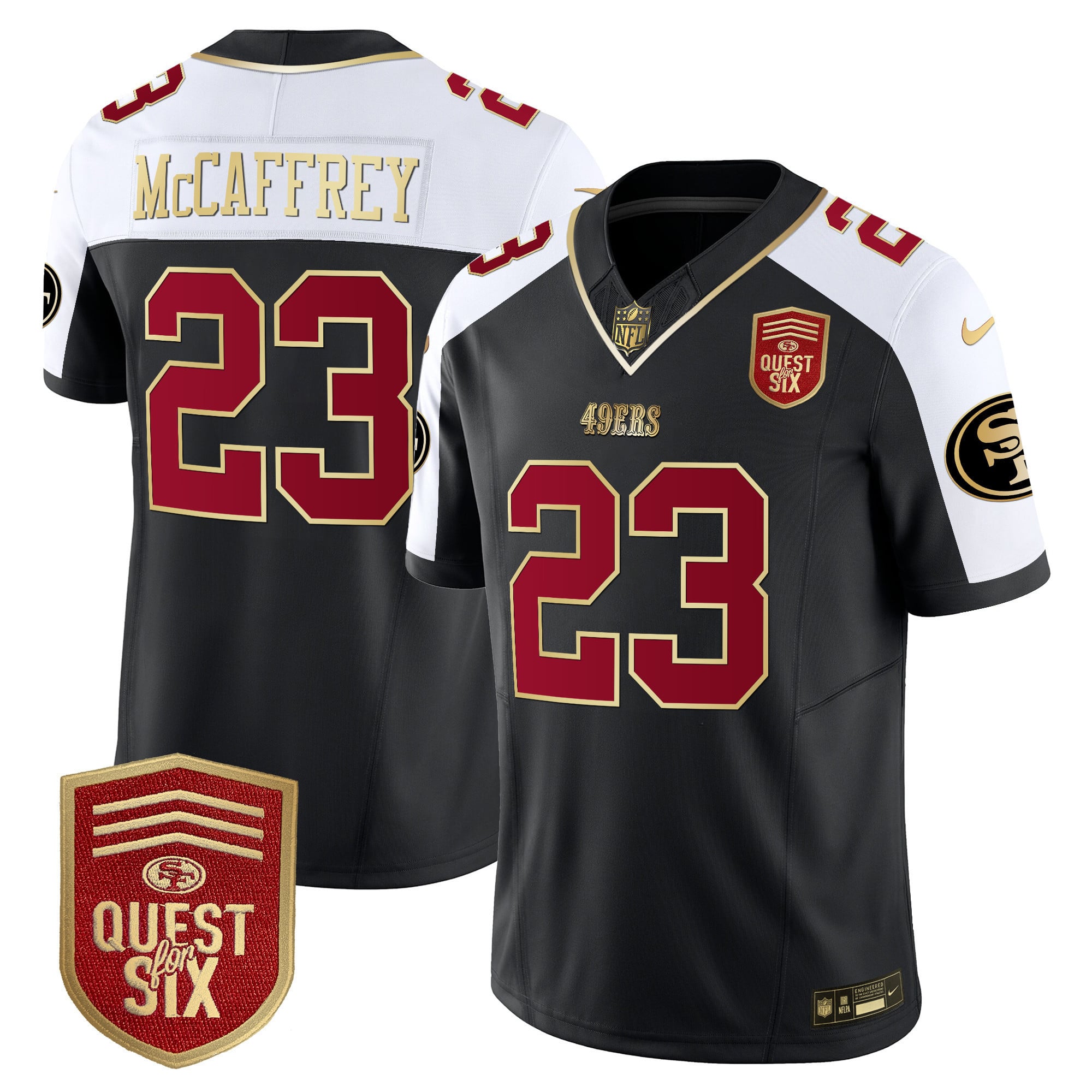 49ers McCaffrey Black Jersey nike - Nike 49ers McCaffrey Black ‘Quest