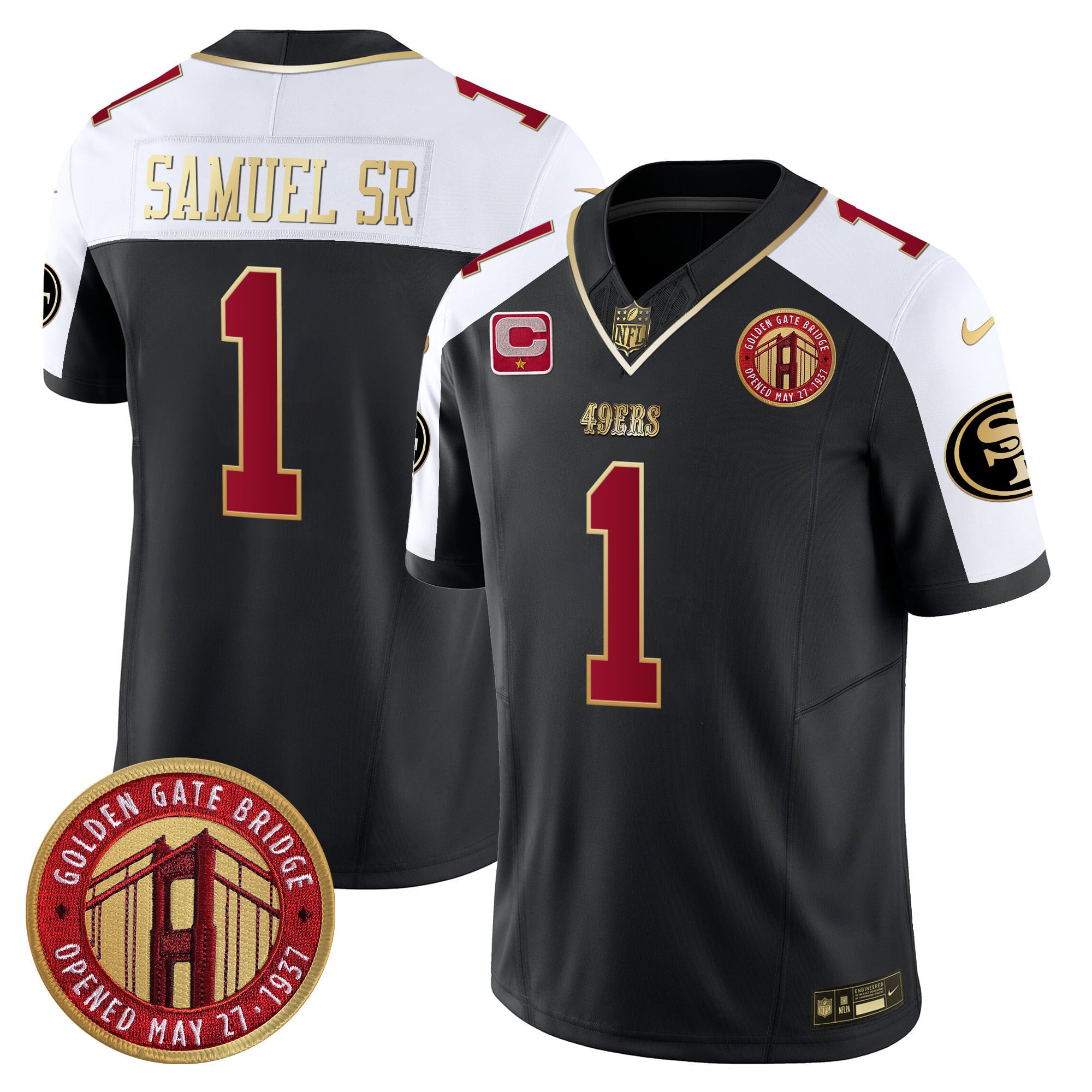Alternative view of 49ers McCaffrey Golden Gate Jersey - Nike 49ers McCaffrey #23 Golden