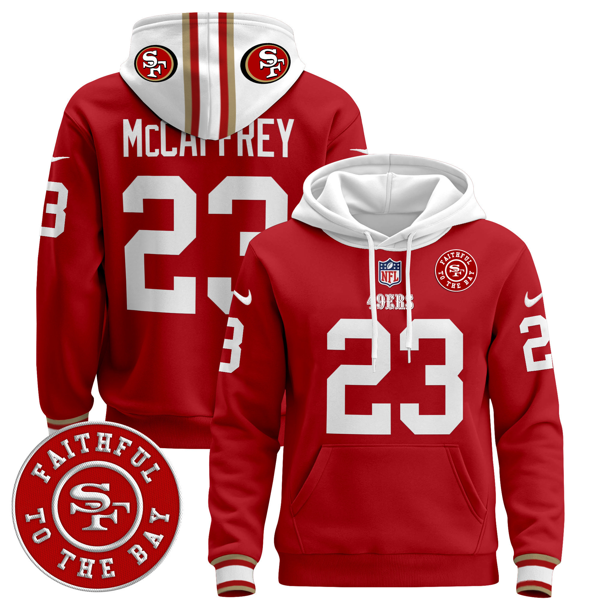 49ers McCaffrey Red Hoodie - Nike 49ers McCaffrey #23 Red Hoodie