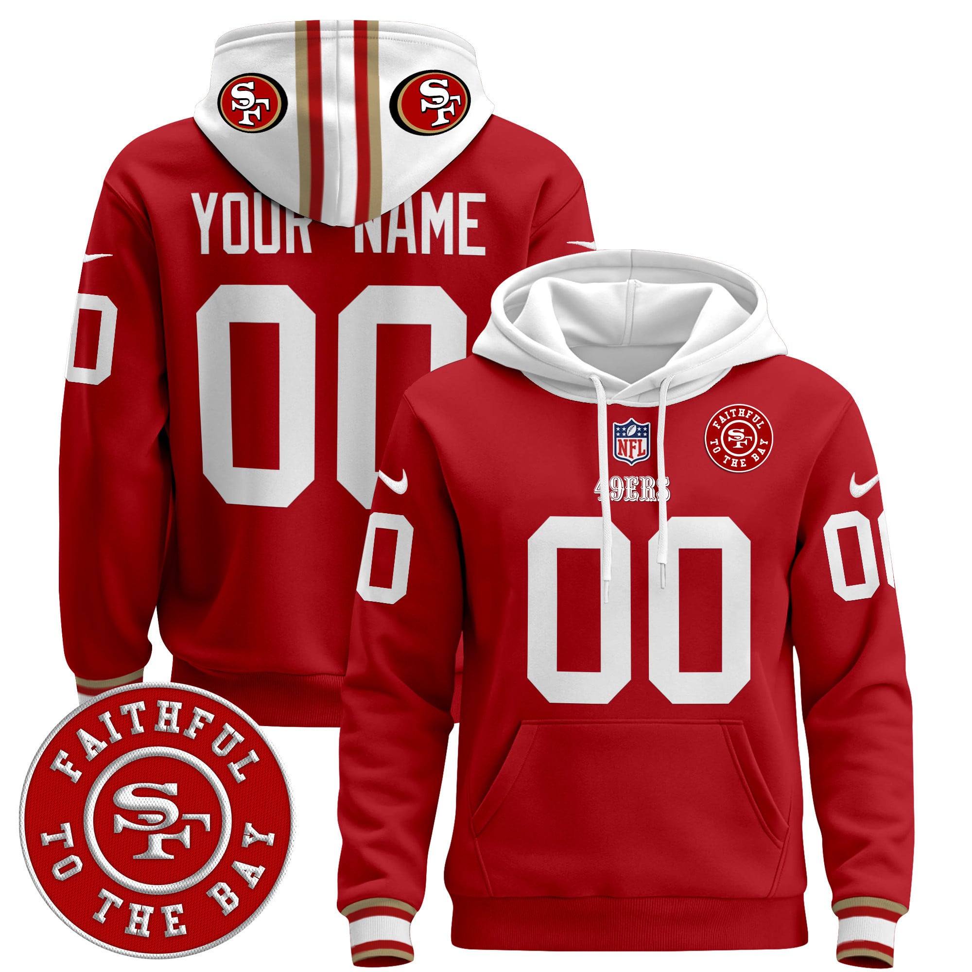 49ers Red Custom Hoodie - San Francisco 49ers Red Hoodie - Custom Name