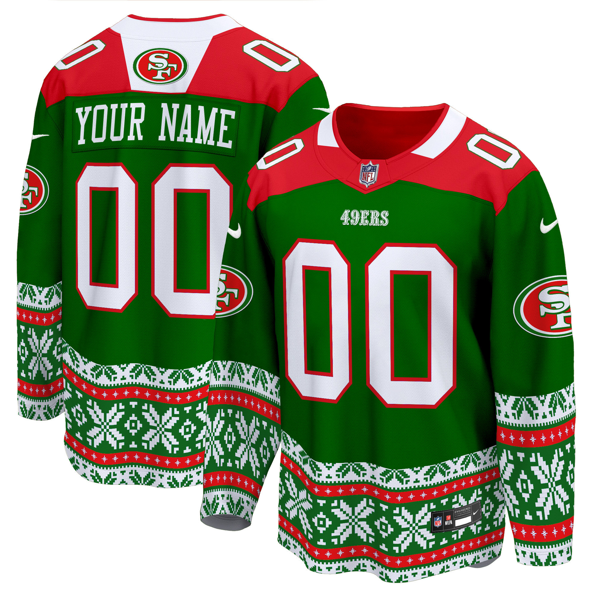 Alternative view of 49ers Ugly Sweater Jersey - Custom Red/Green