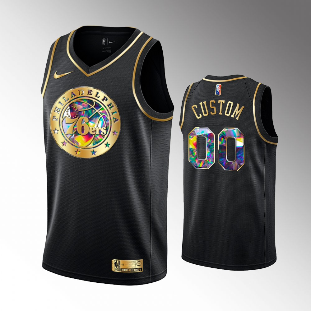 76ers #00 Custom Black 2021-22 Golden Edition Diamond Logo Jersey