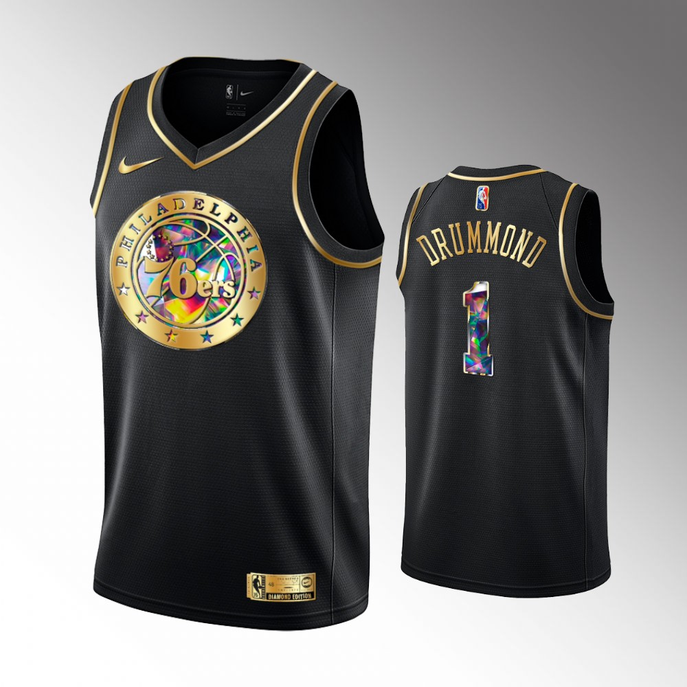 76ers #1 Andre Drummond Black 2021-22 Golden Edition Diamond Logo Jersey