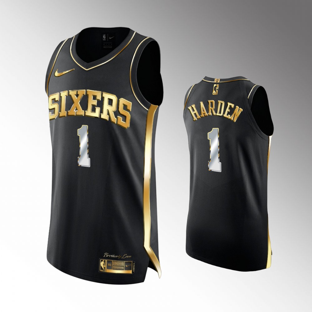 76ers #1 James Harden Black 2022 Golden Edition Authentic Jersey