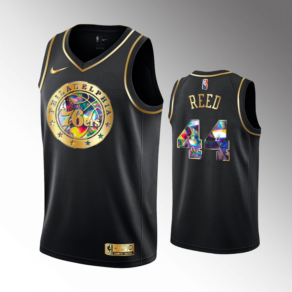 76ers #44 Paul Reed Black 2021-22 Golden Edition Diamond Logo Jersey