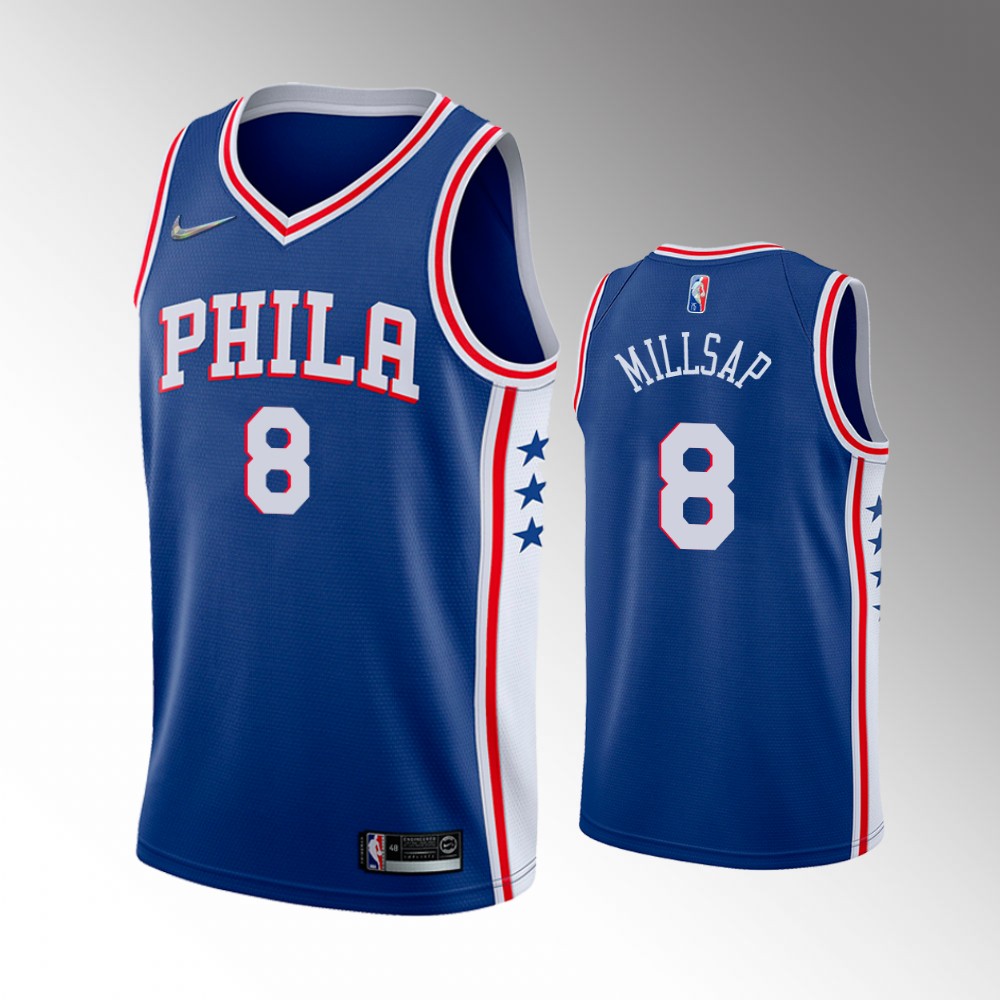 76ers #8 Paul Millsap Diamond Badge Icon Edition Royal Jersey
