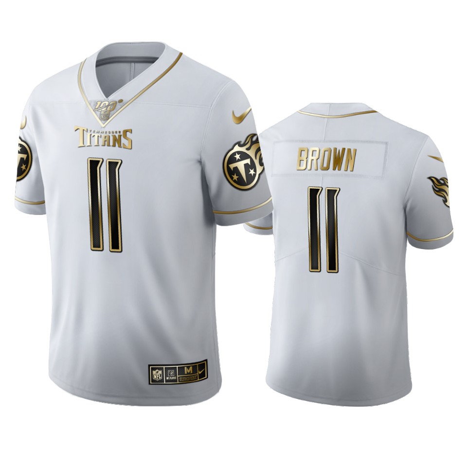 A.J. Brown Titans White 100th Season Golden Edition Jersey