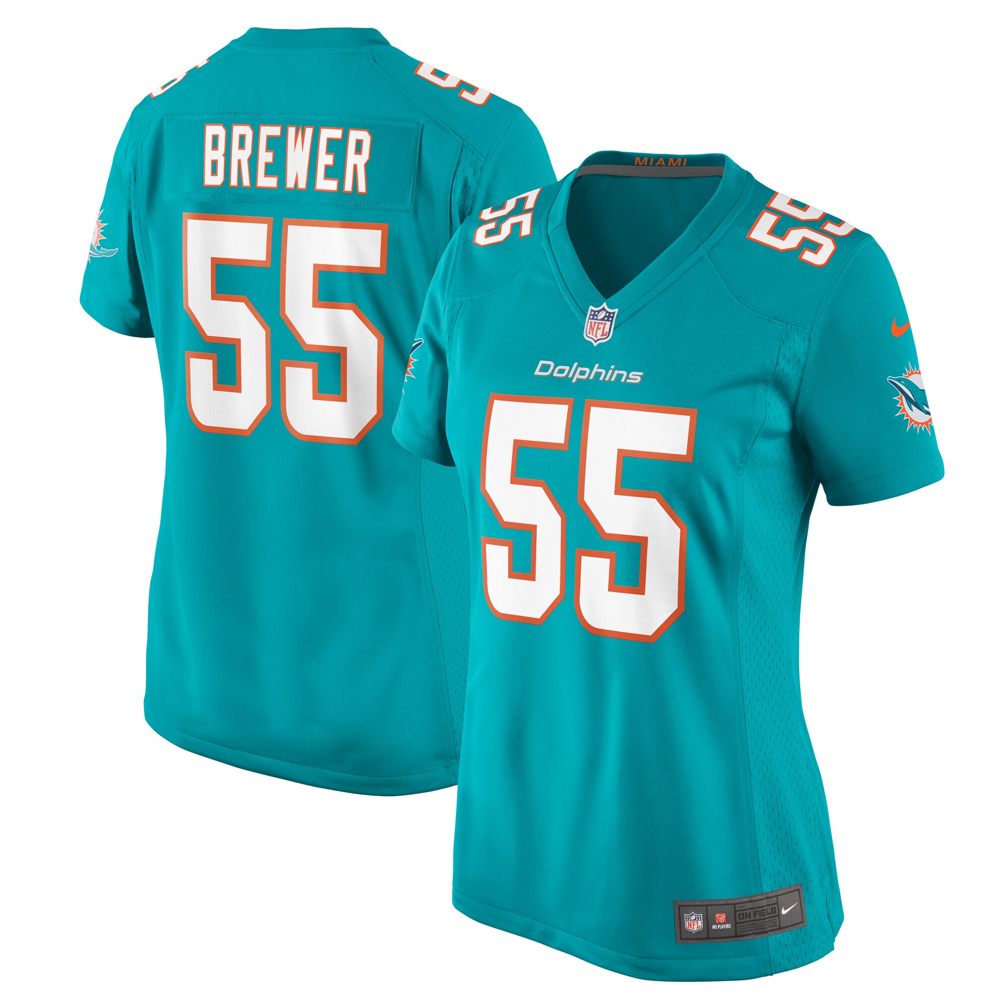 Aaron Brewer Miami Dolphins Women's Game Jersey - Aqua