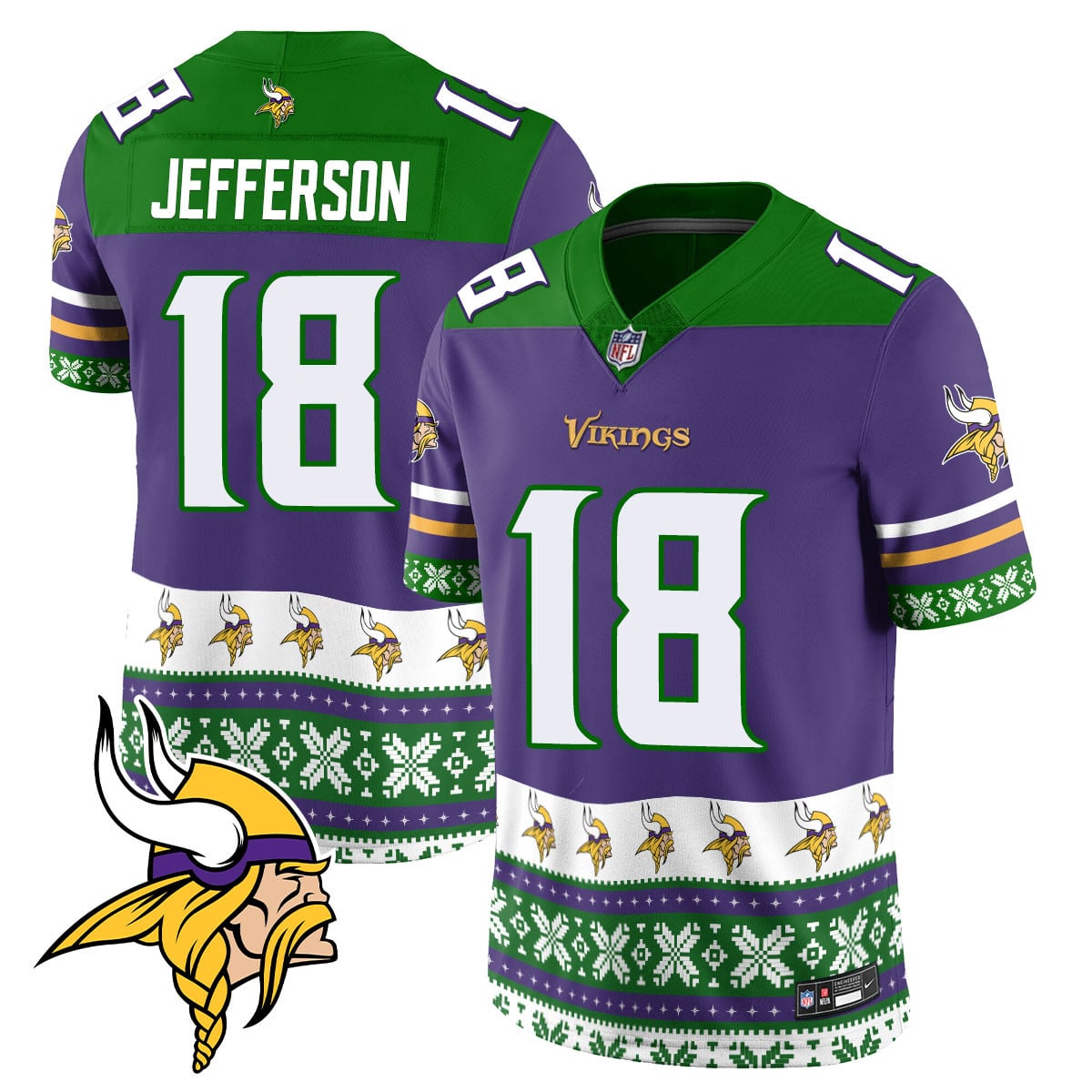 Alternative view of Addison Vikings Ugly Sweater Jersey - Purple & Green