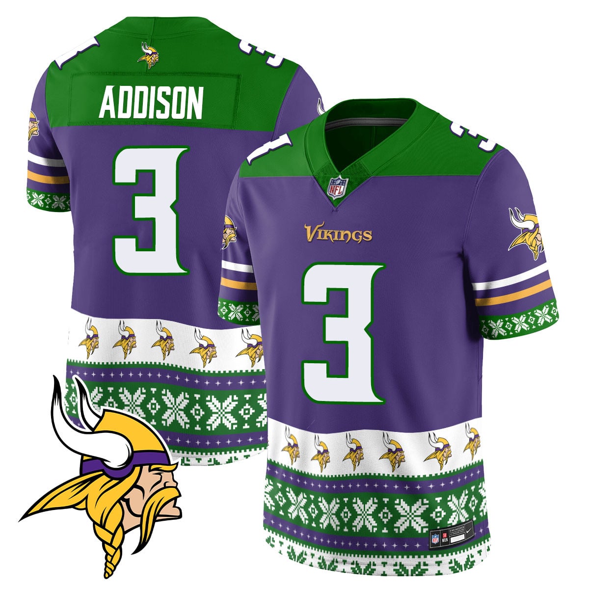 Addison Vikings Ugly Sweater Jersey - Purple & Green