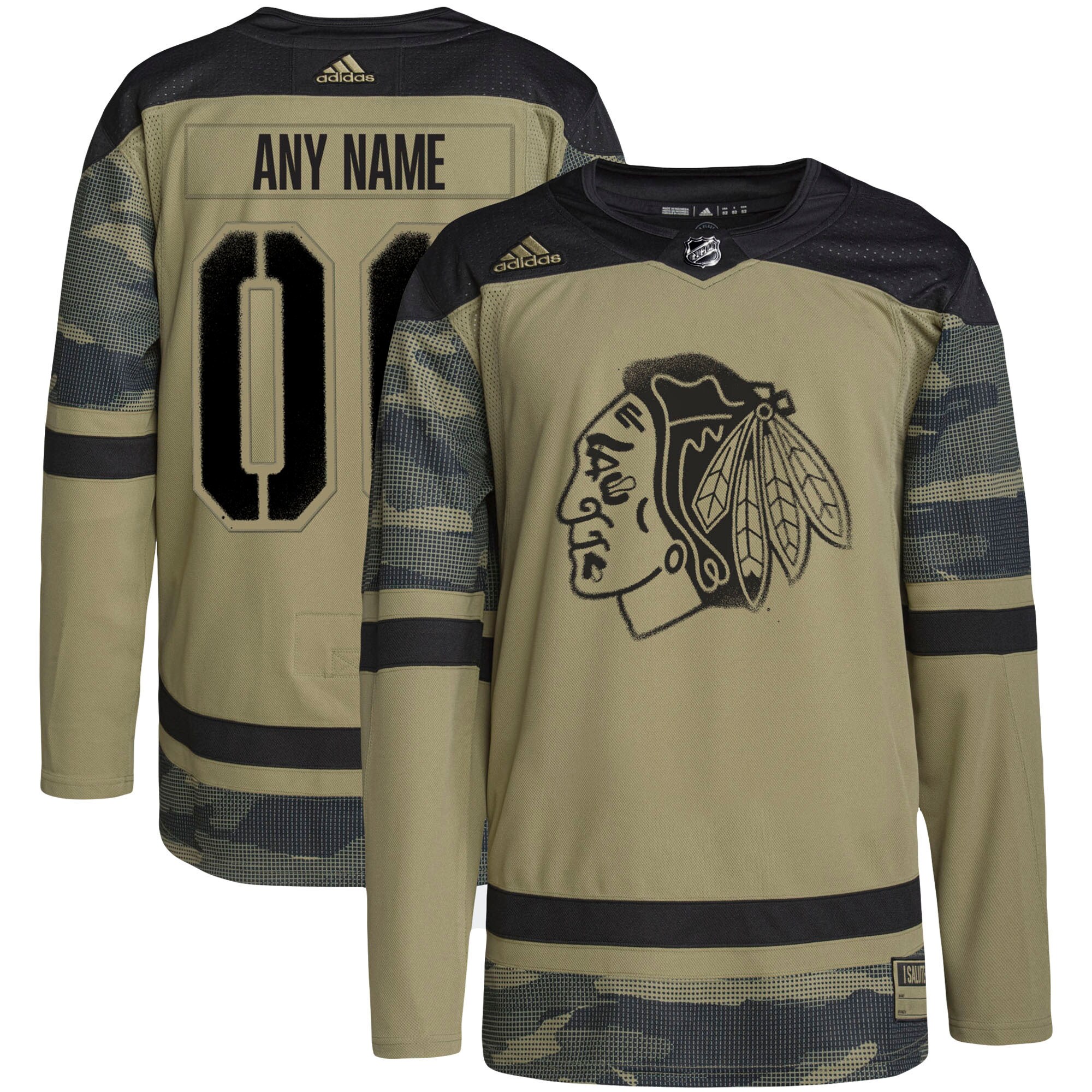 Adidas Blackhawks Olive Jersey - Chicago Hockey - Custom Name
