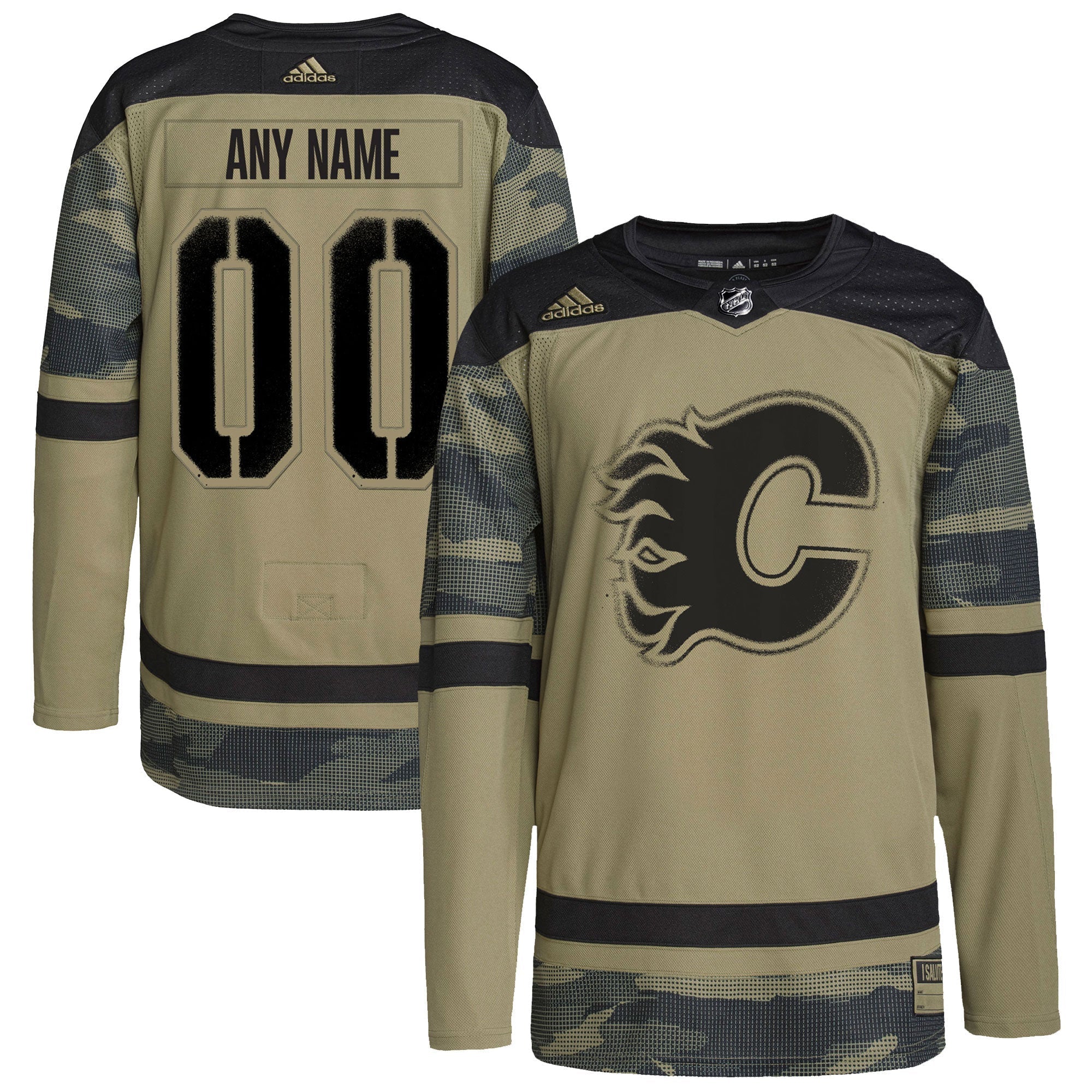 Adidas Flames Camo Jersey - Olive Green Authentic NHL