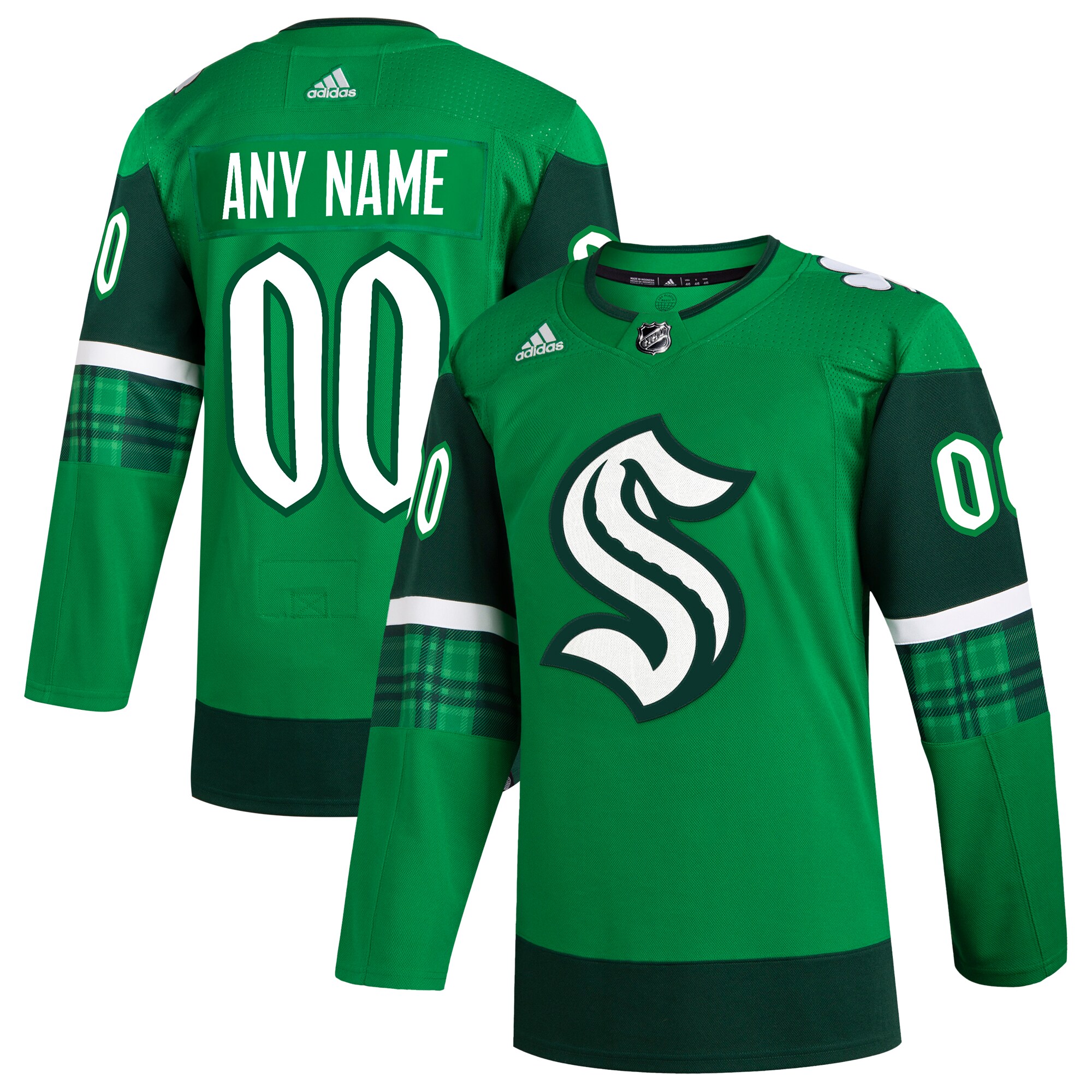 Adidas Kraken Green Jersey - Custom NHL Plaid Sleeves