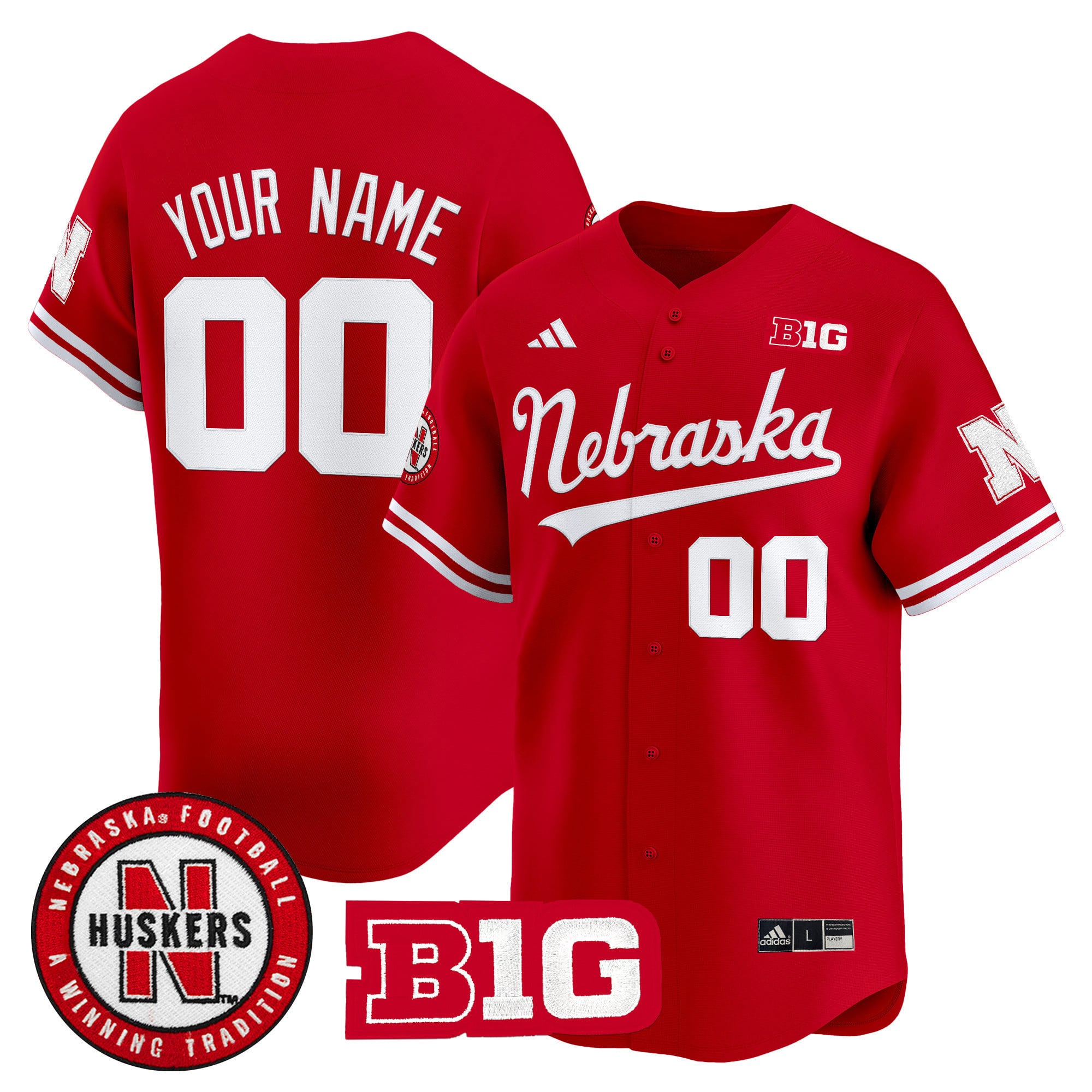 Adidas Nebraska Huskers Jersey - Red Custom Baseball Style