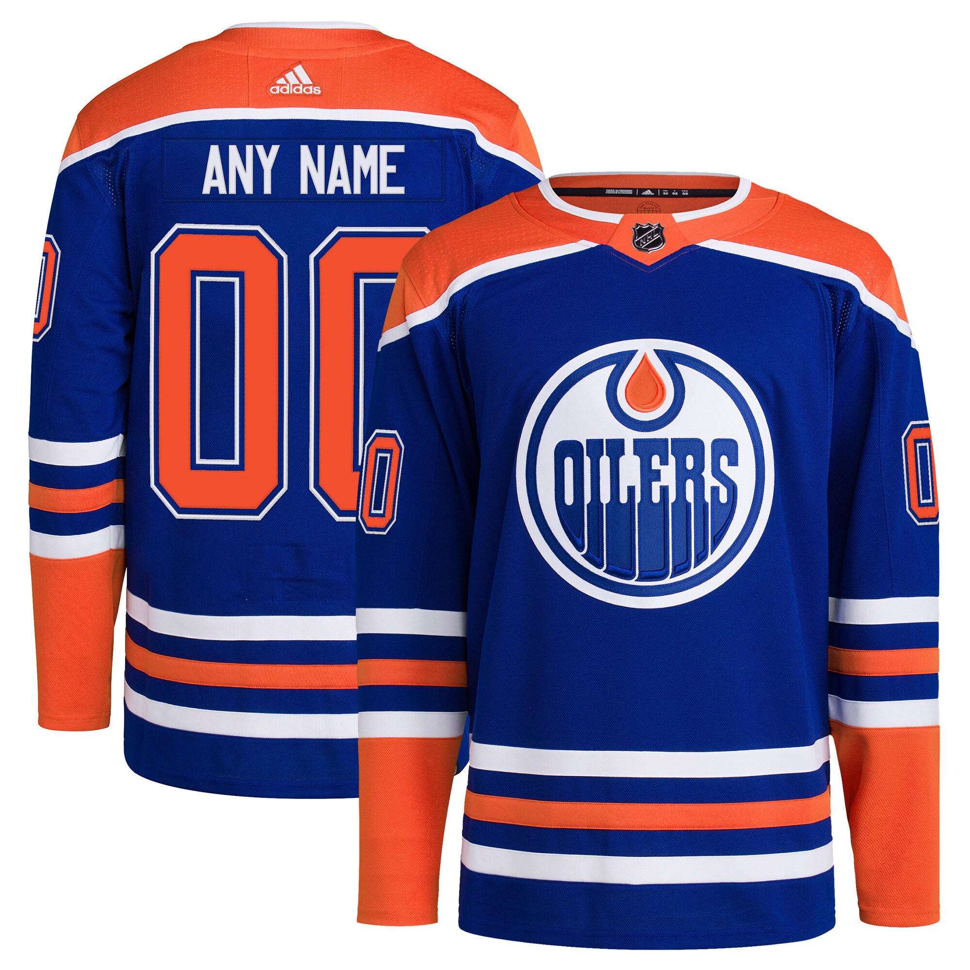 Adidas Oilers Blue/Orange Jersey - Customizable Hockey Gear