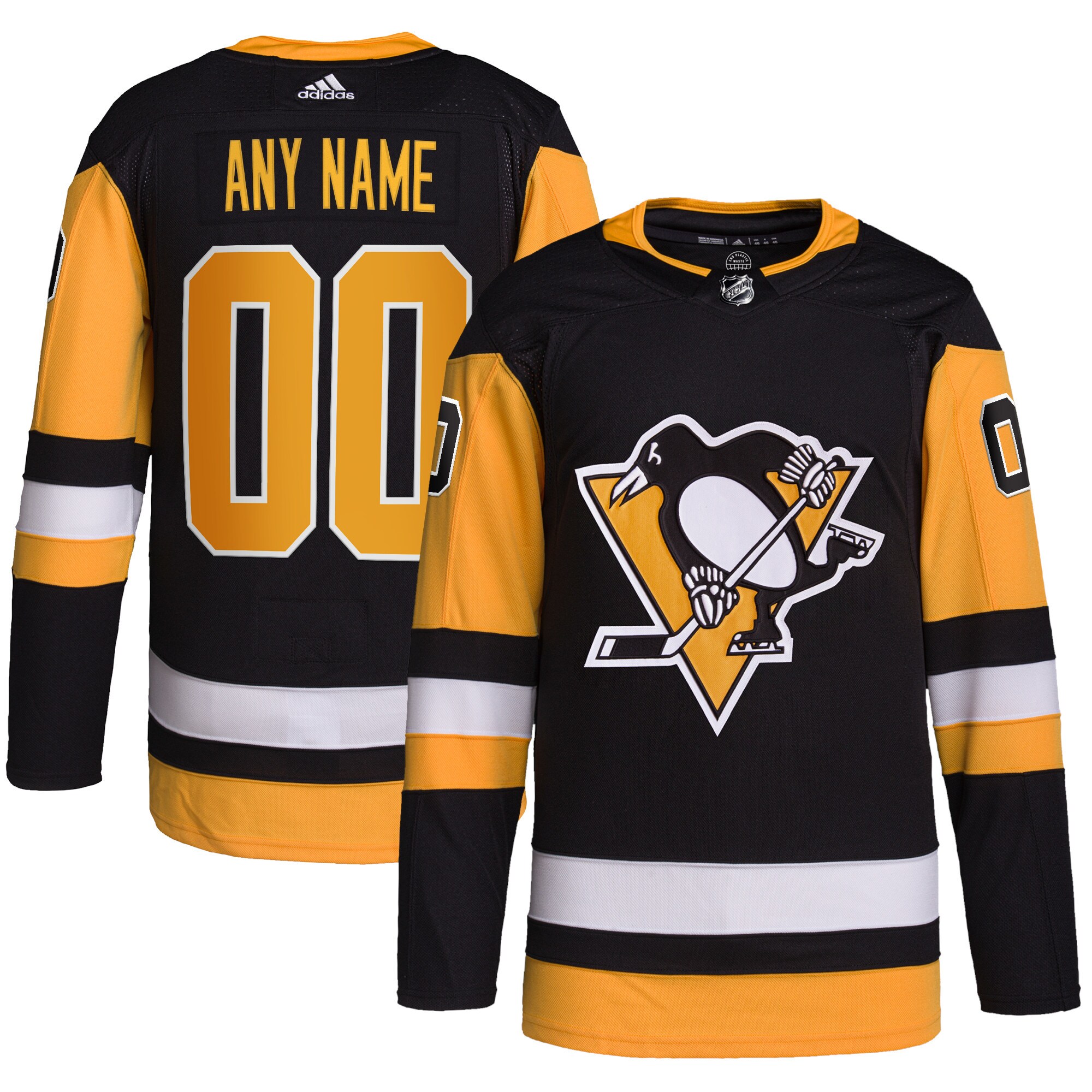 Adidas Penguins Custom Jersey - Black & Gold NHL