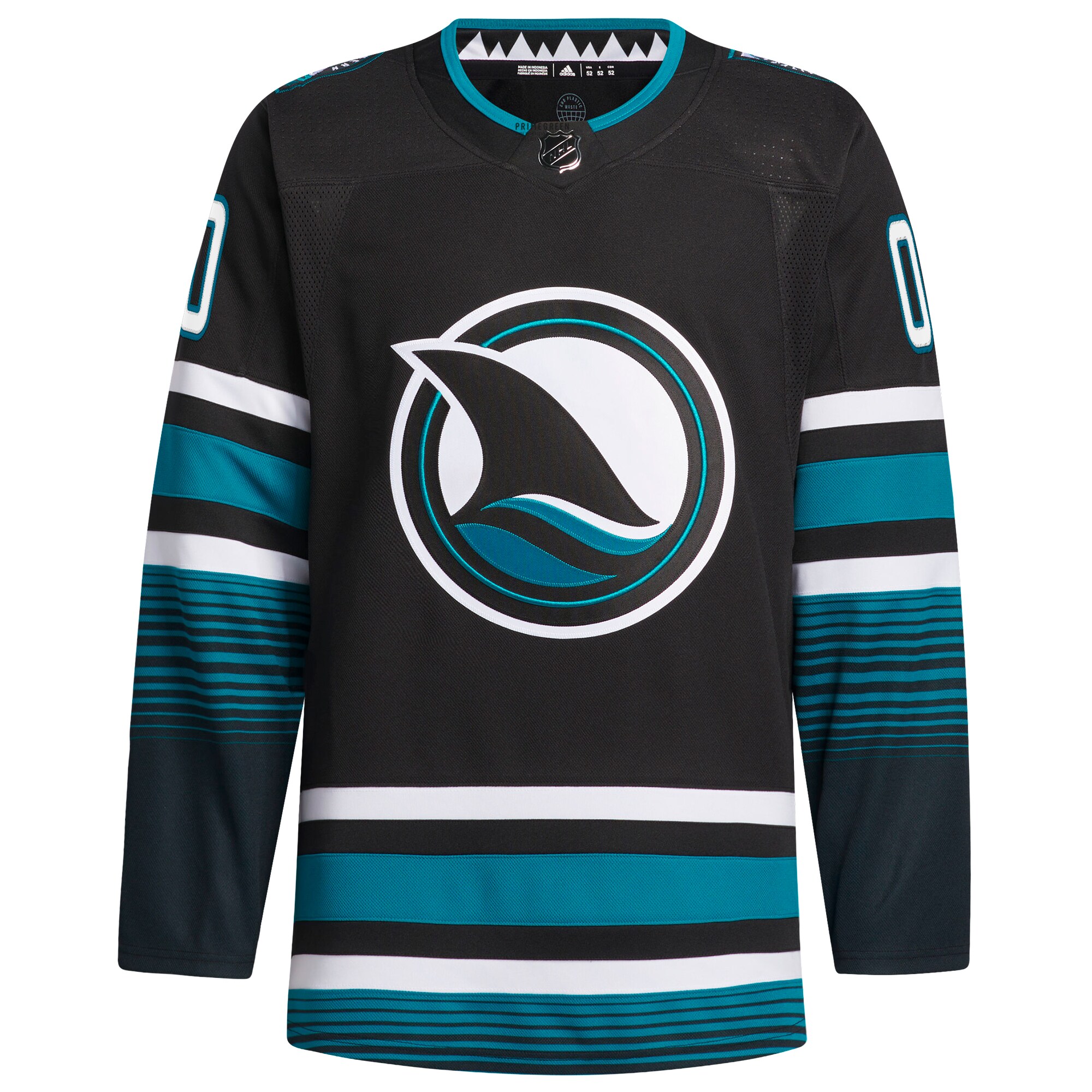 Alternative view of Adidas Sharks Black Jersey - Teal Trim NHL Gear