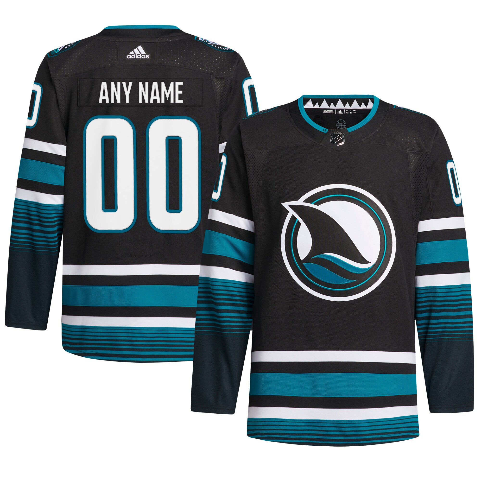 Adidas Sharks Black Jersey - Teal Trim NHL Gear