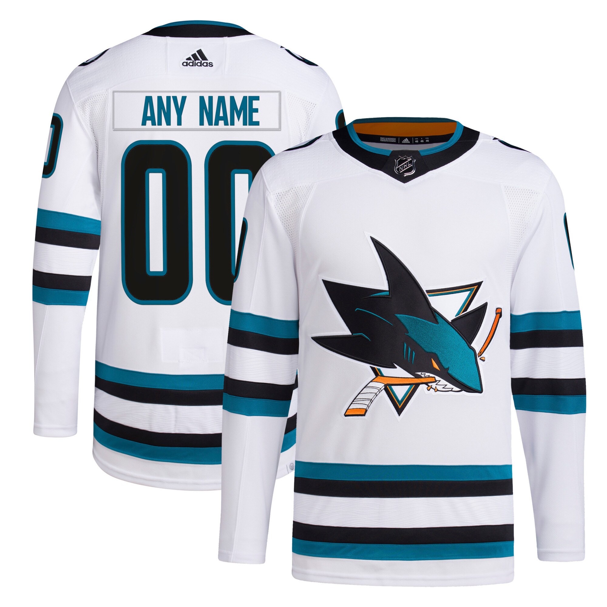 Adidas Sharks White Jersey - Authentic NHL Custom
