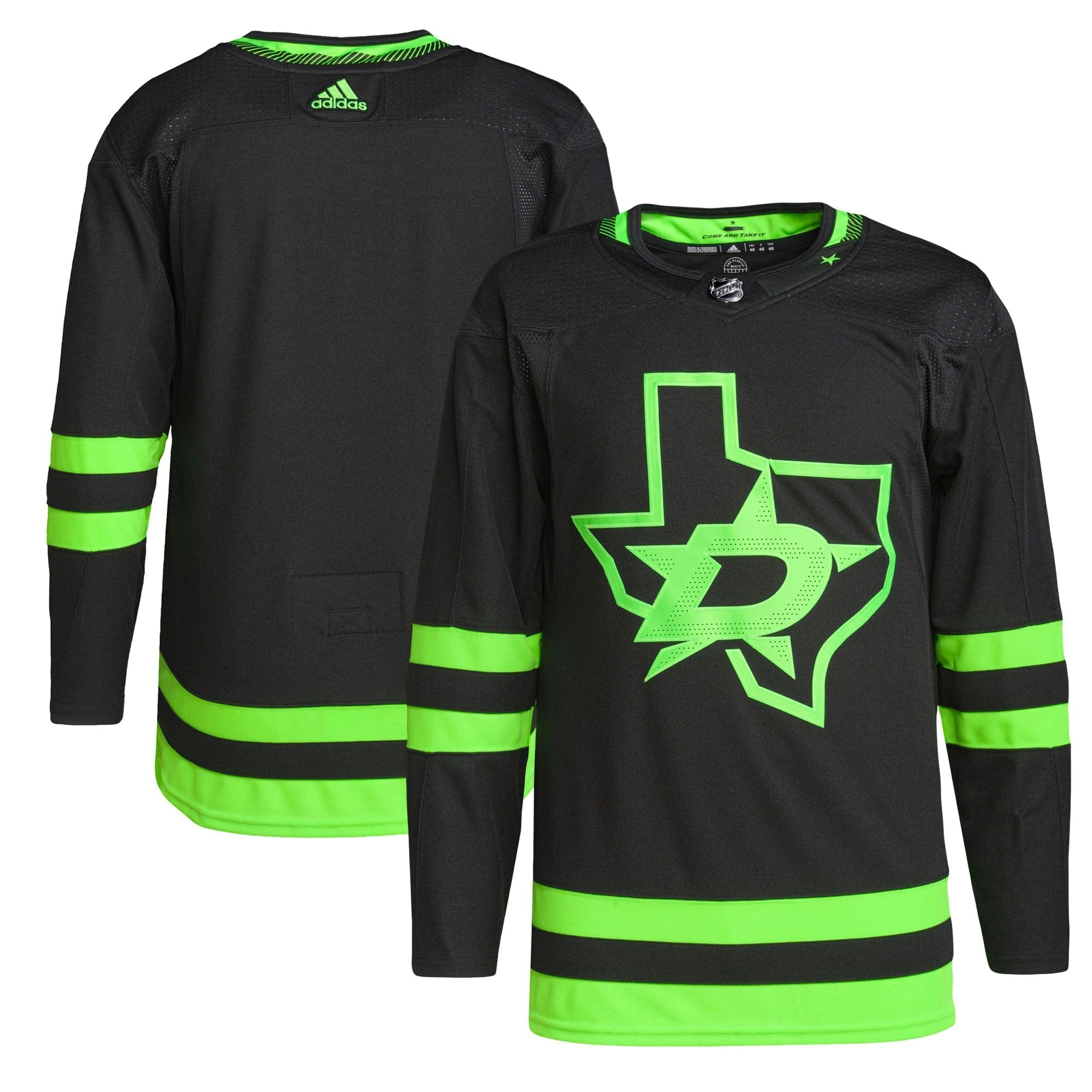 Adidas Stars Black Jersey - Neon Green Trim Authentic NHL