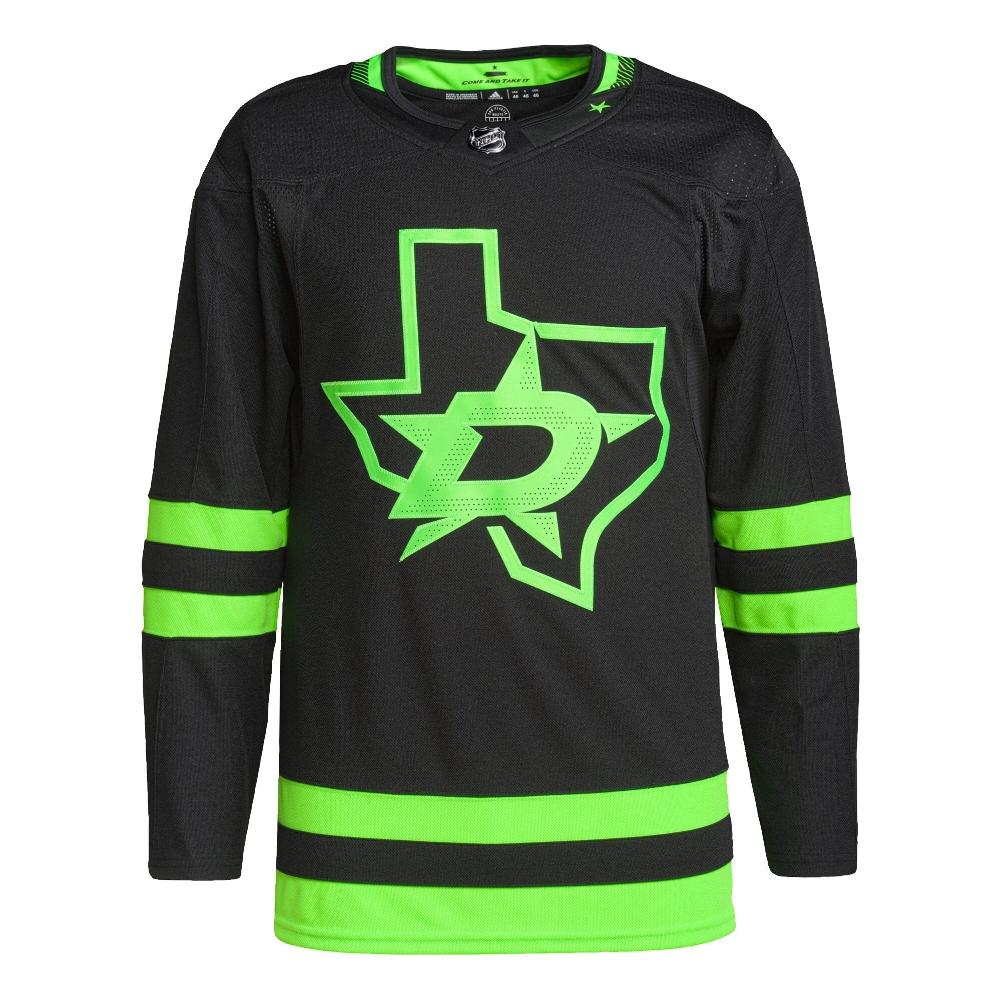 Alternative view of Adidas Stars Black Jersey - Neon Green Trim Authentic NHL
