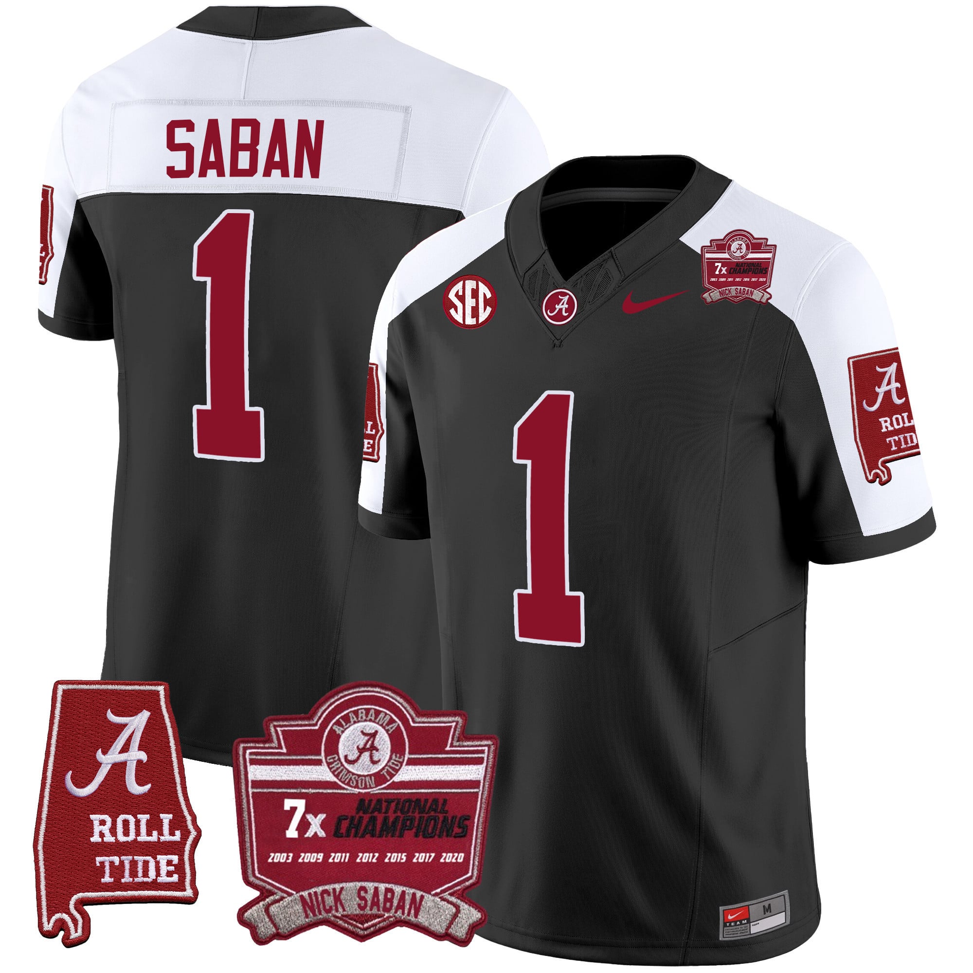 Alabama Crimson Tide Saban Jersey - Nike - Black Replica