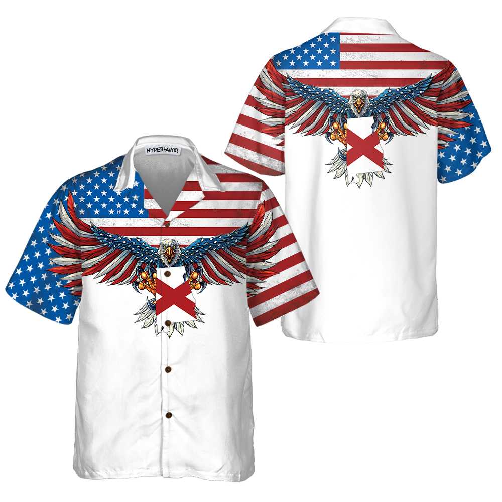Alabama State And American Eagle Hawaiian Shirt, Unique Alabama Shirt, Alabama Collared Shirt For Adults