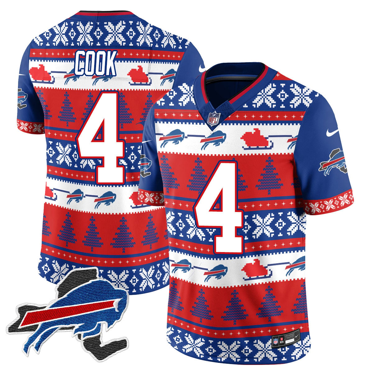 Alternative view of Allen Bills Christmas Jersey - Nike Allen #17 Bills Ugly Christmas