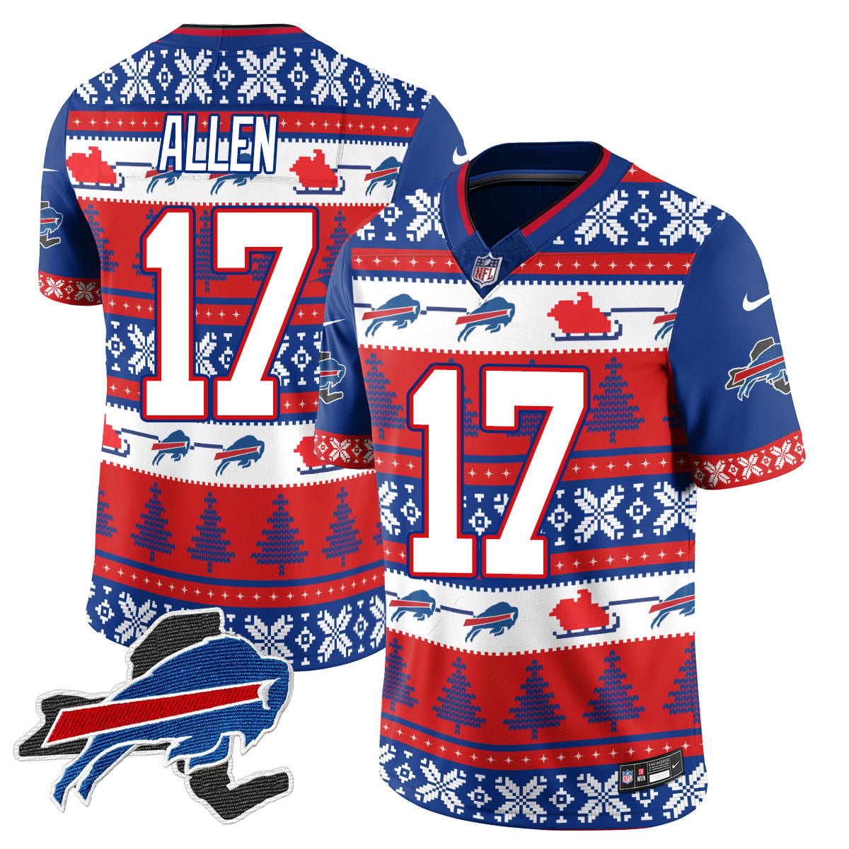 Allen Bills Christmas Jersey - Nike Allen #17 Bills Ugly Christmas