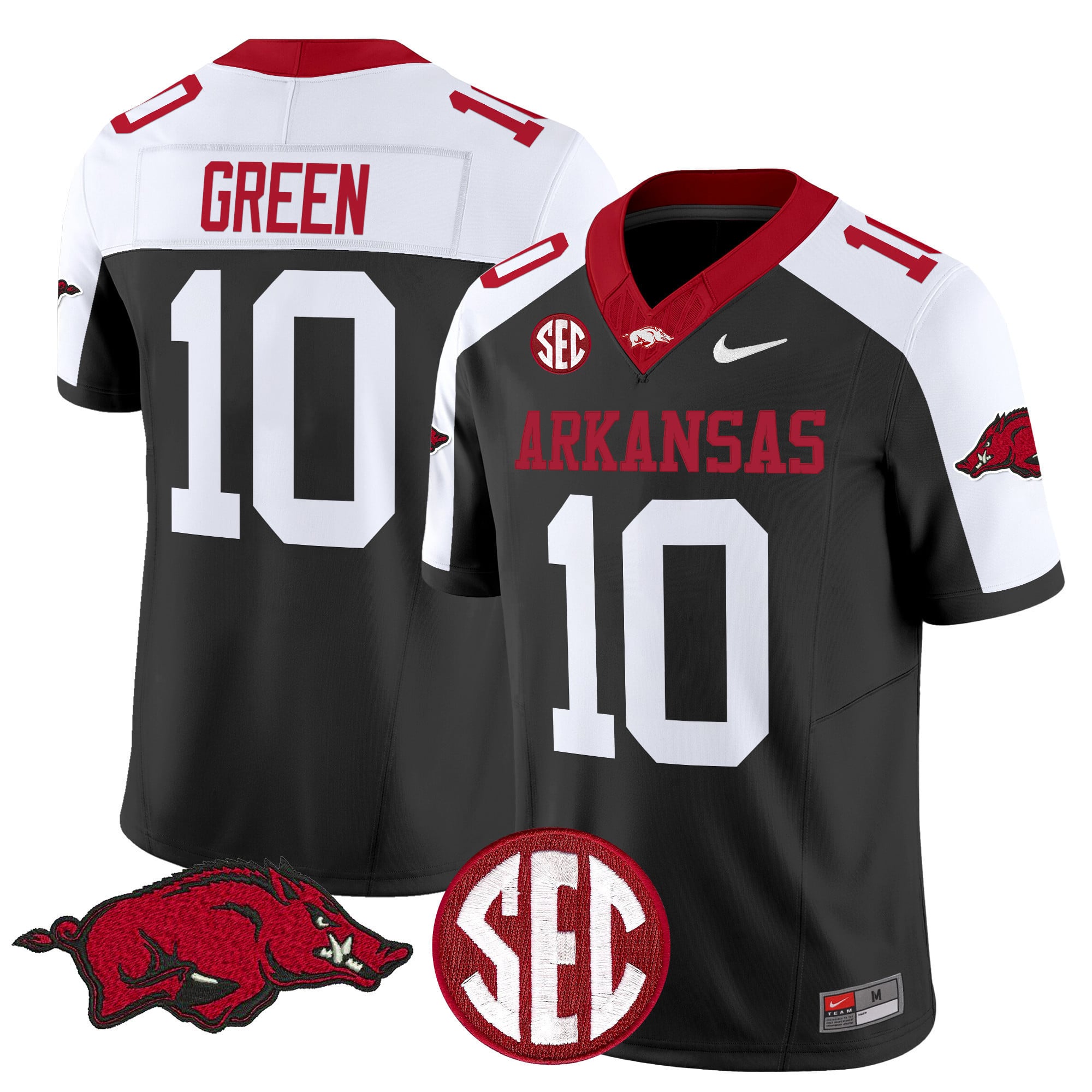 Arkansas Razorbacks Black Jersey - Nike Arkansas Razorbacks Green #10
