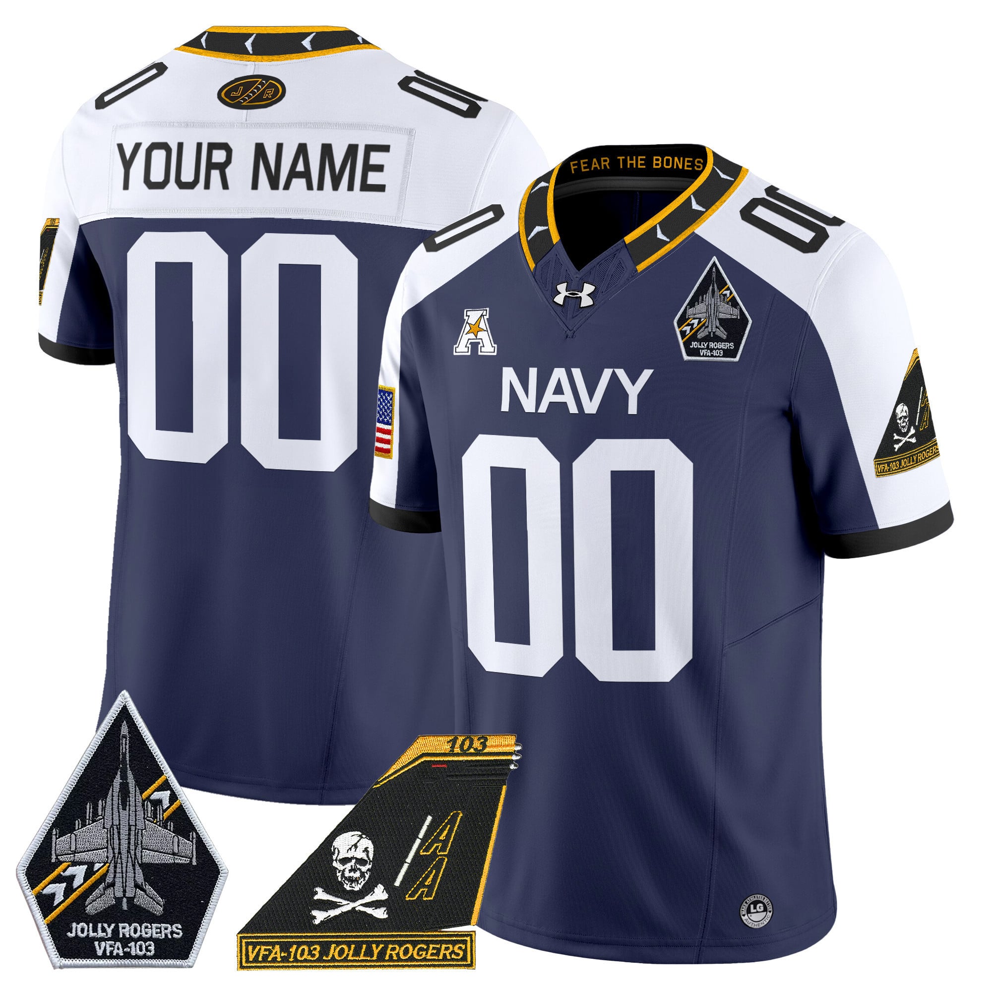 Alternative view of armour personalized Navy Jolly Rogers Jersey - Under Armour Navy Jolly 2