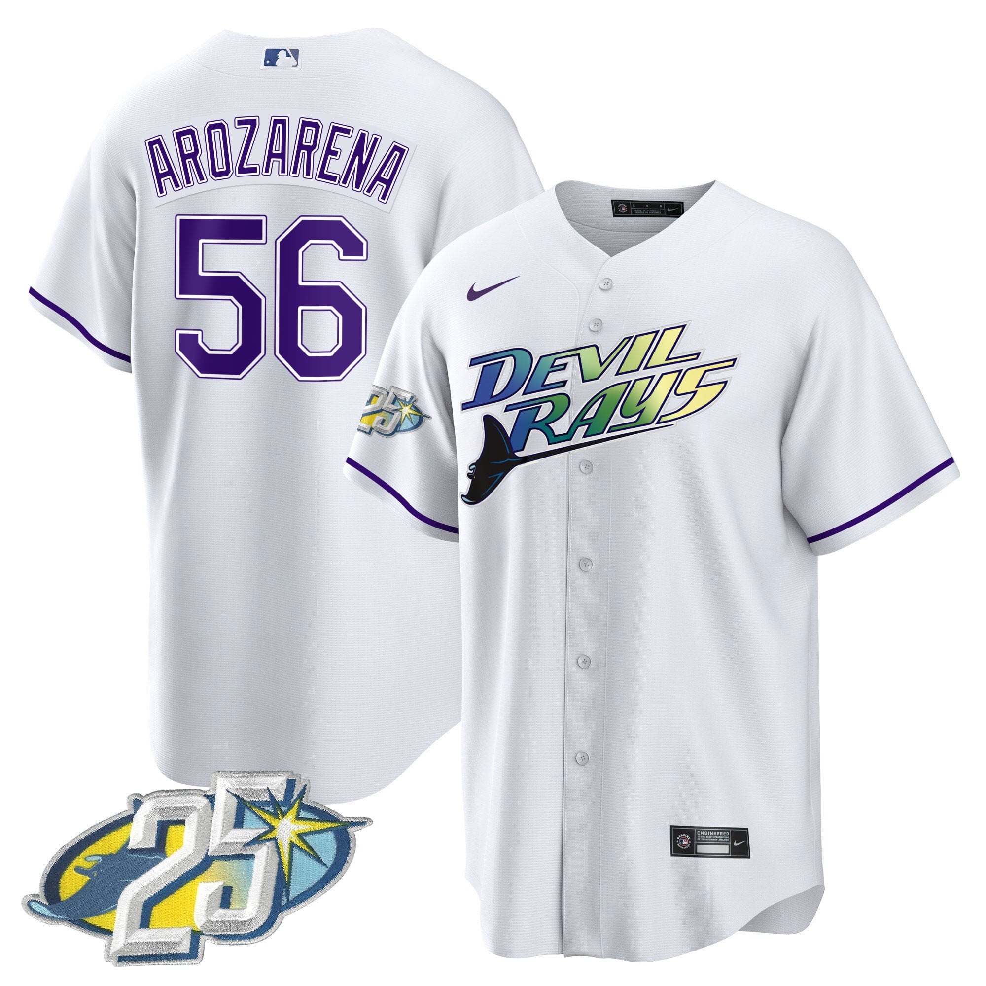 Arozarena #56 Devil Rays Jersey - Nike - White & Purple