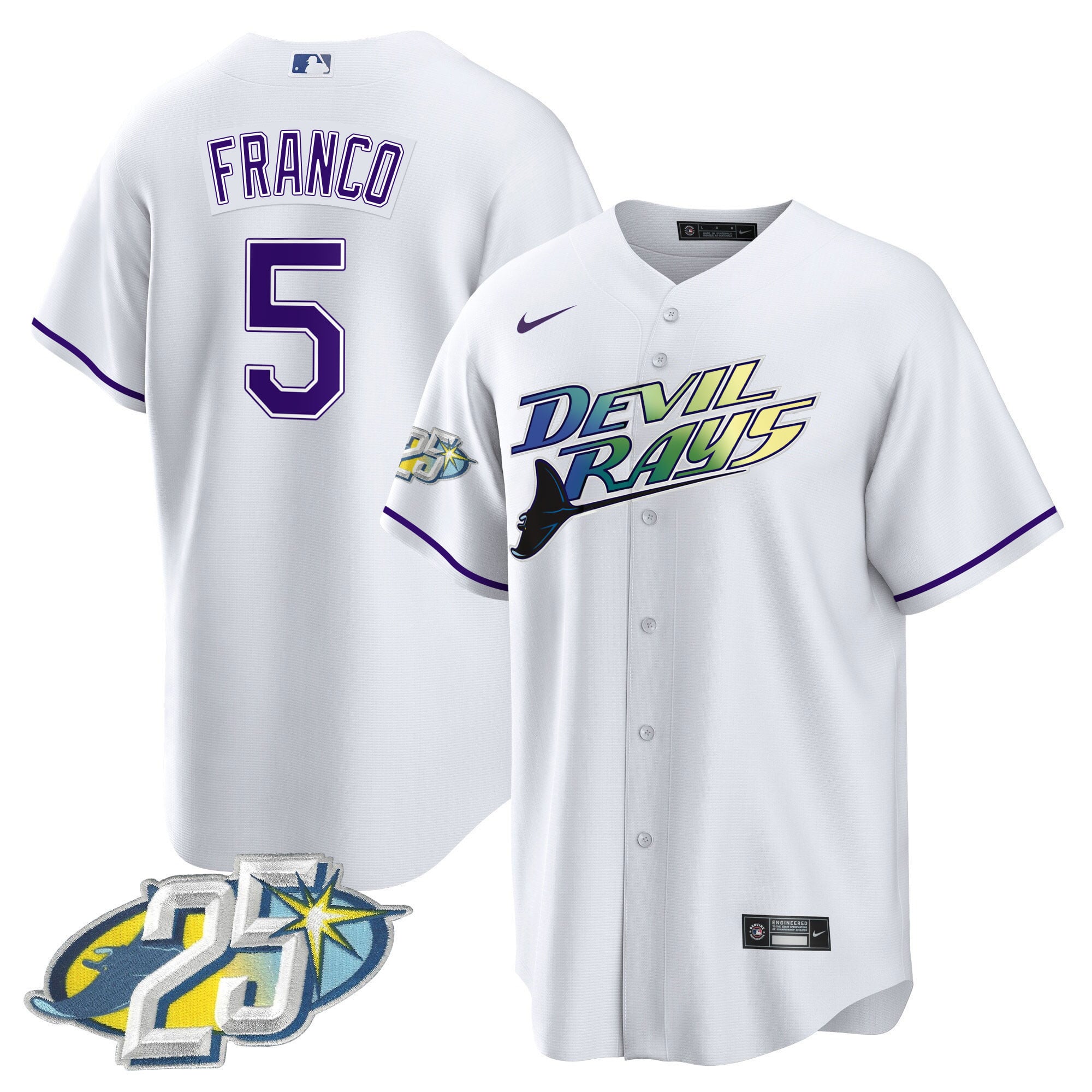 Alternative view of Arozarena #56 Devil Rays Jersey - Nike - White & Purple