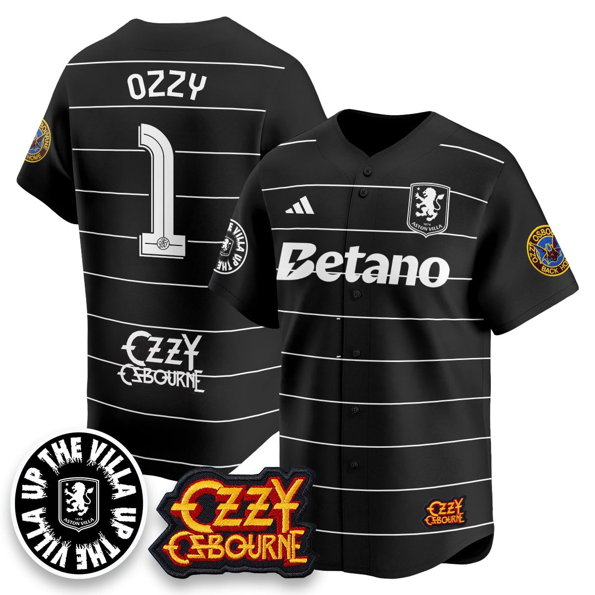 Alternative view of Aston Villa Ozzy Jersey - Aston Villa Ozzy Osbourne Jersey - Black 2