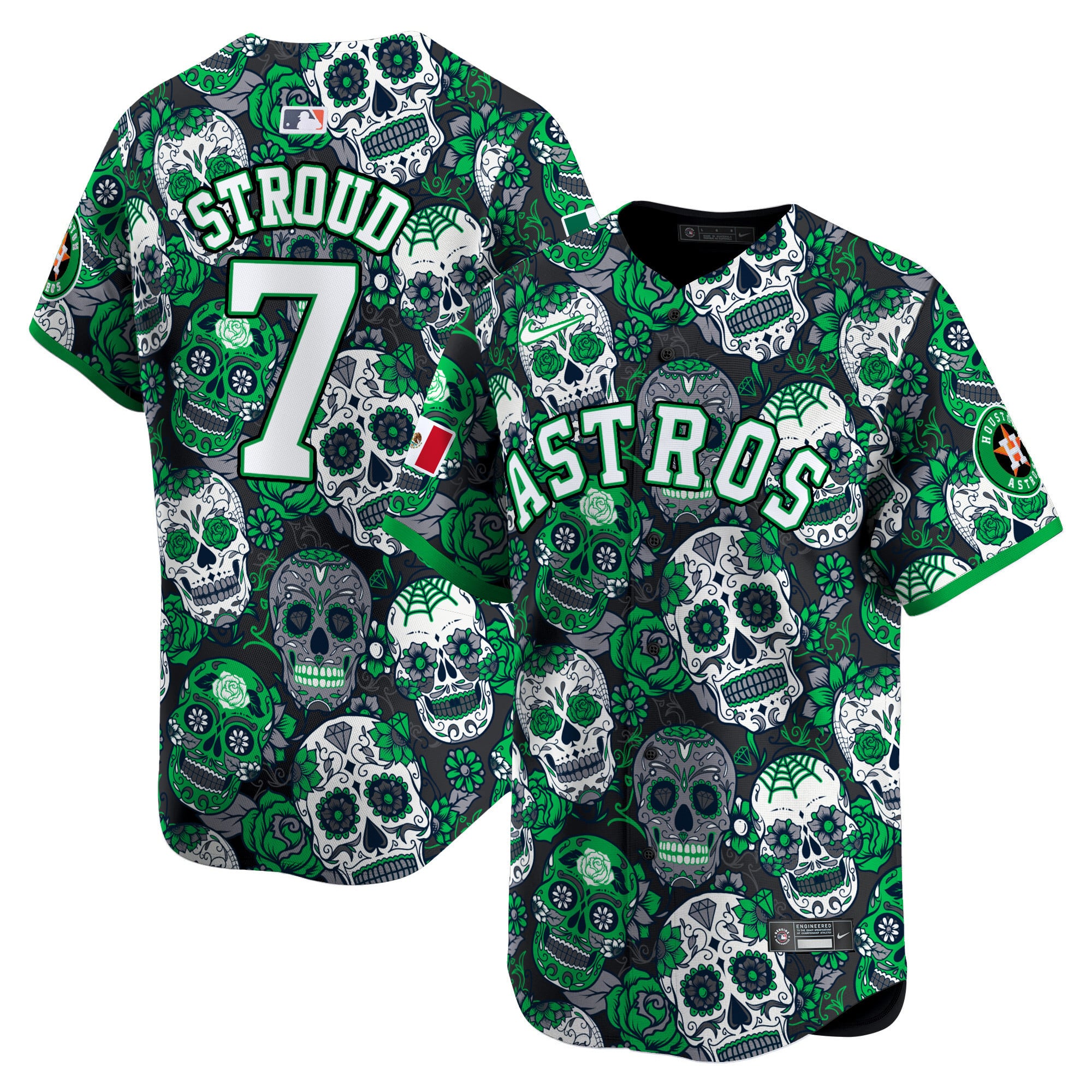 Alternative view of Astros Altuve Skull Jersey - Nike - Dia de los Muertos
