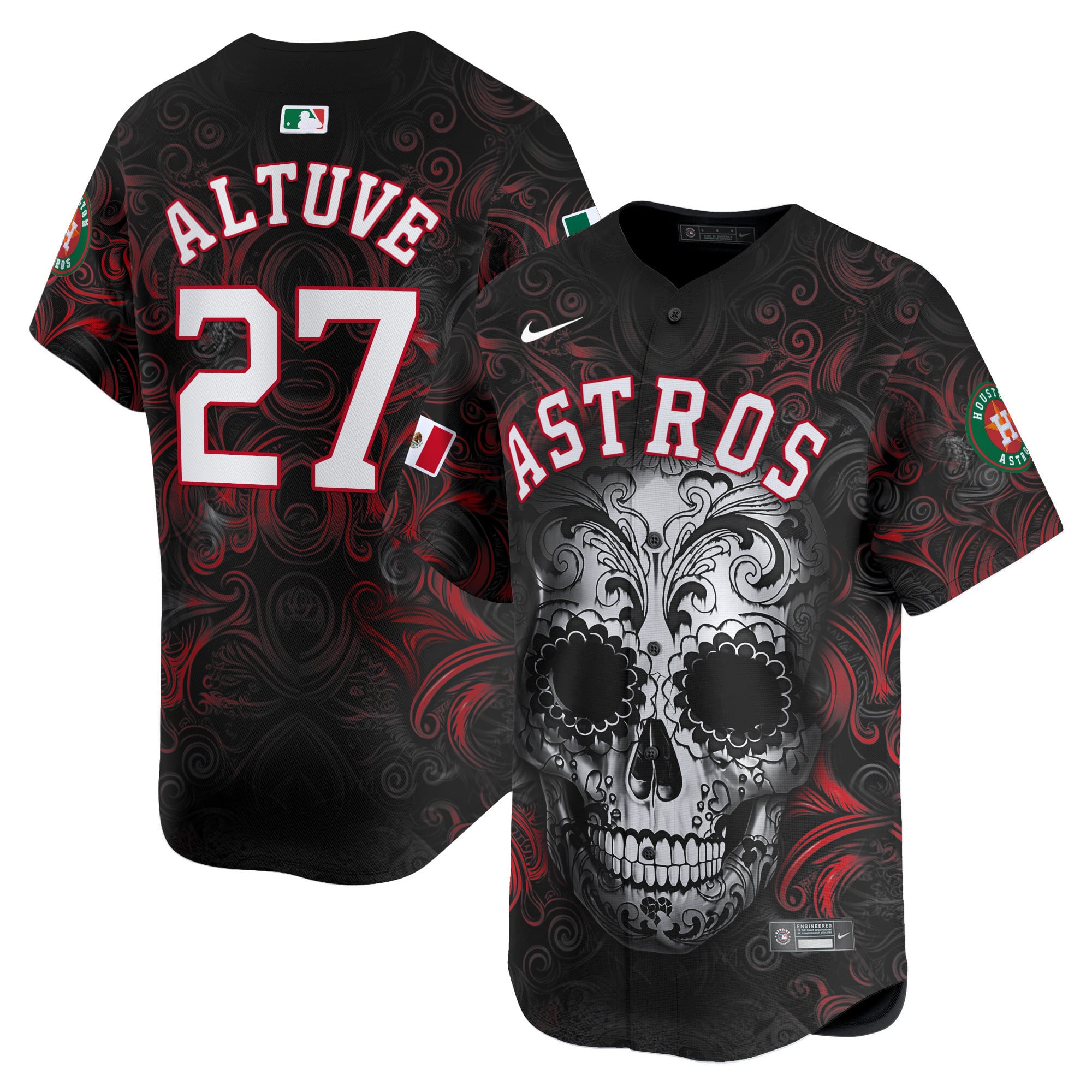 Astros Altuve Sugar Skull Jersey - Nike Astros Altuve Black Sugar