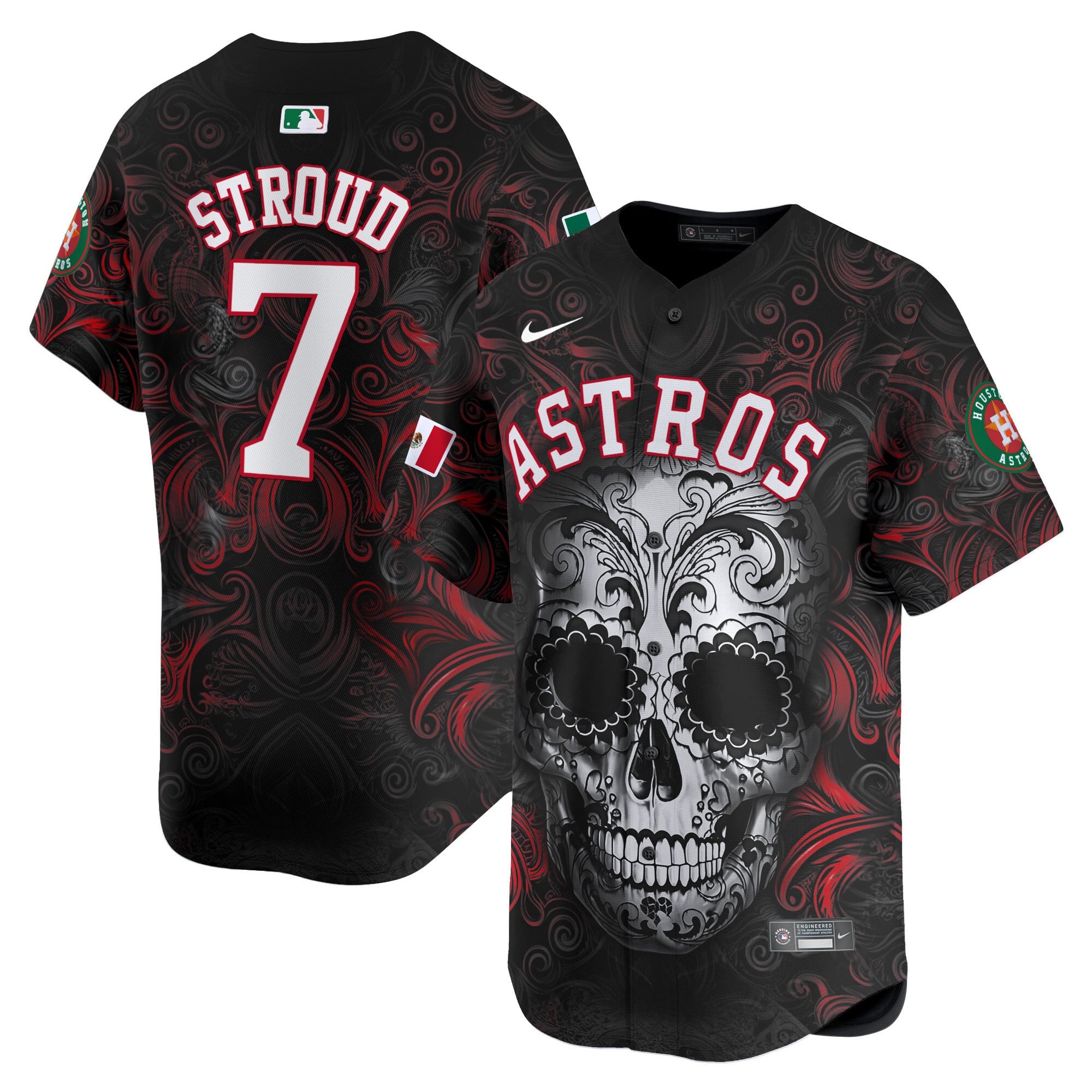 Alternative view of Astros Altuve Sugar Skull Jersey - Nike Astros Altuve Black Sugar