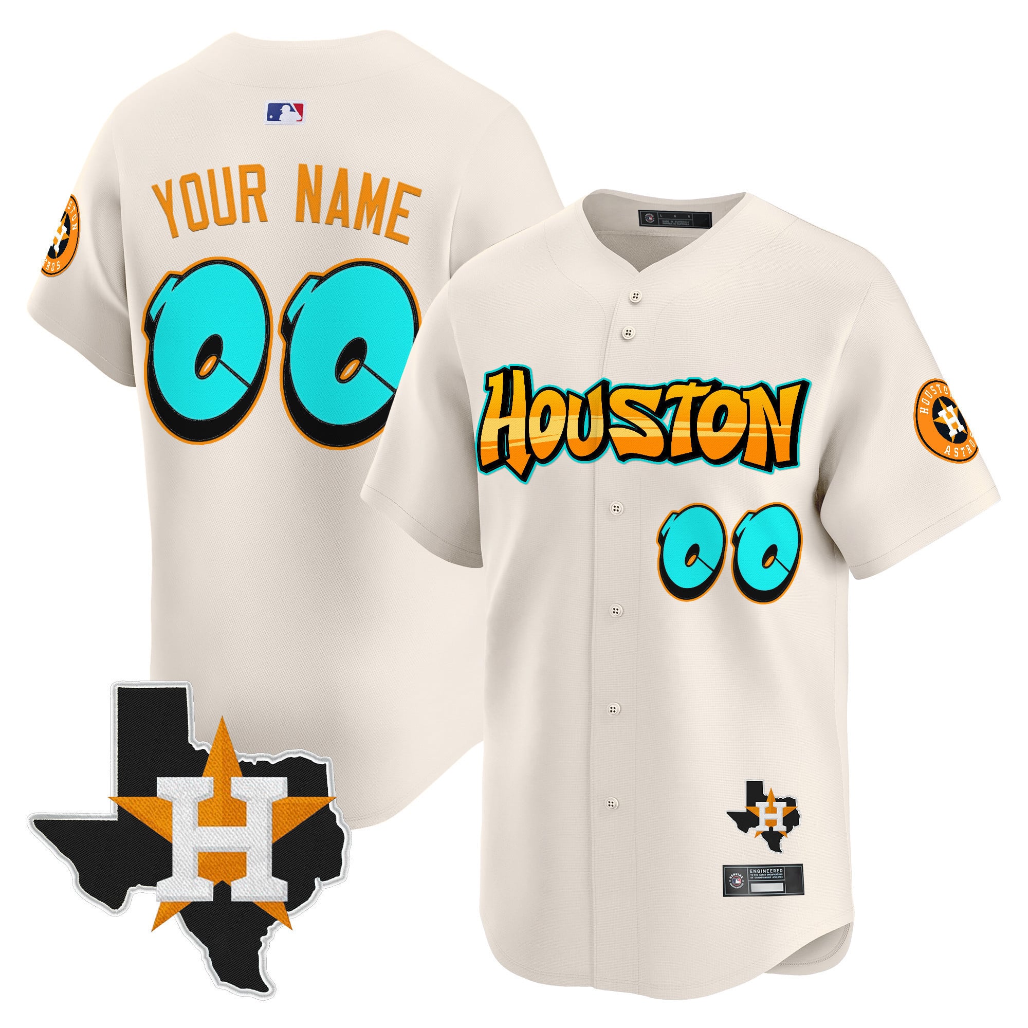 Astros Cream Graffiti Jersey - Nike - Custom Name & Number